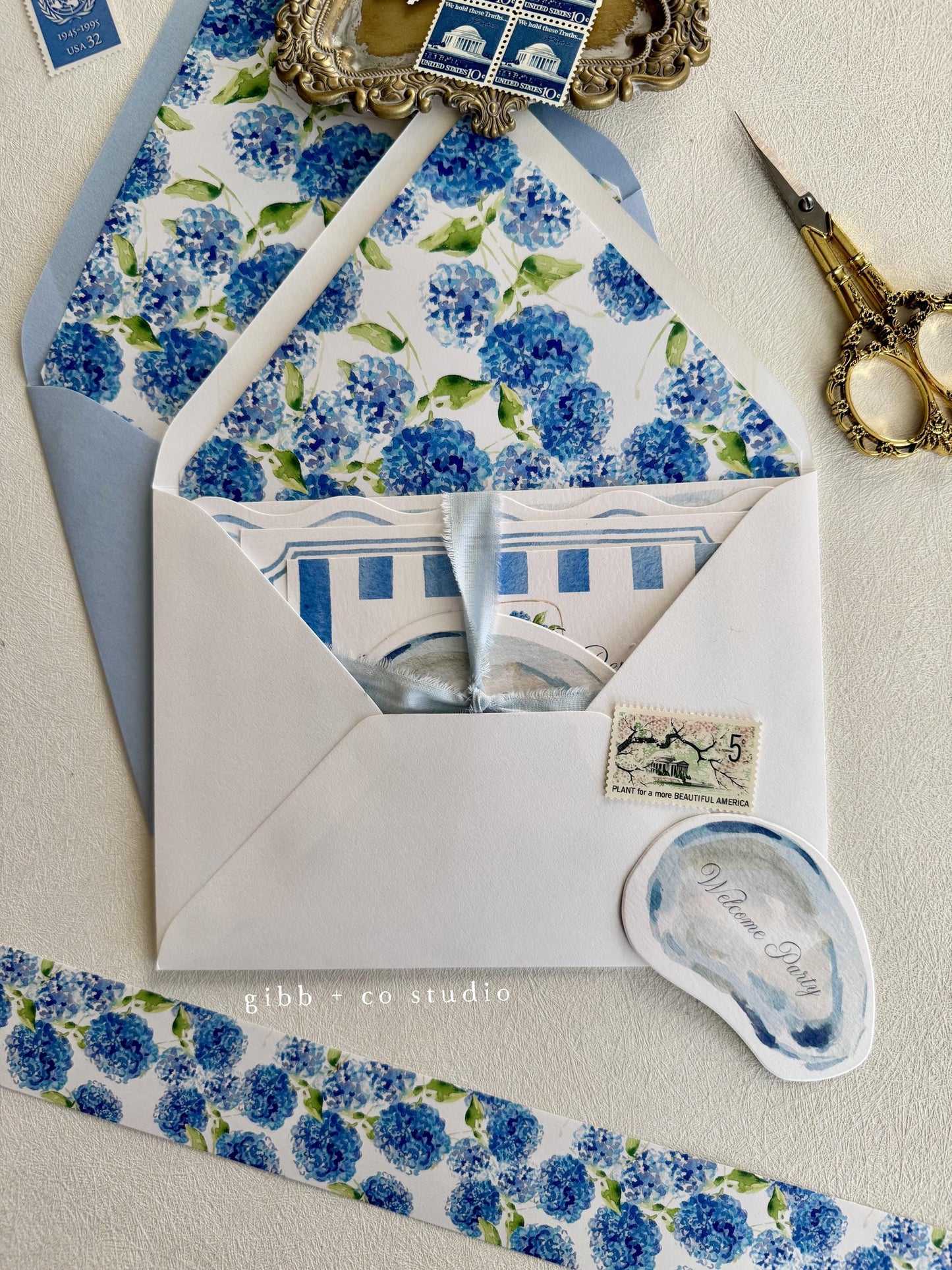 Anna Coastal wedding invitation, blue hydrangea, beach wedding, coastal wedding, watercolor wedding, Semi Custom, Nantucket, deposit only