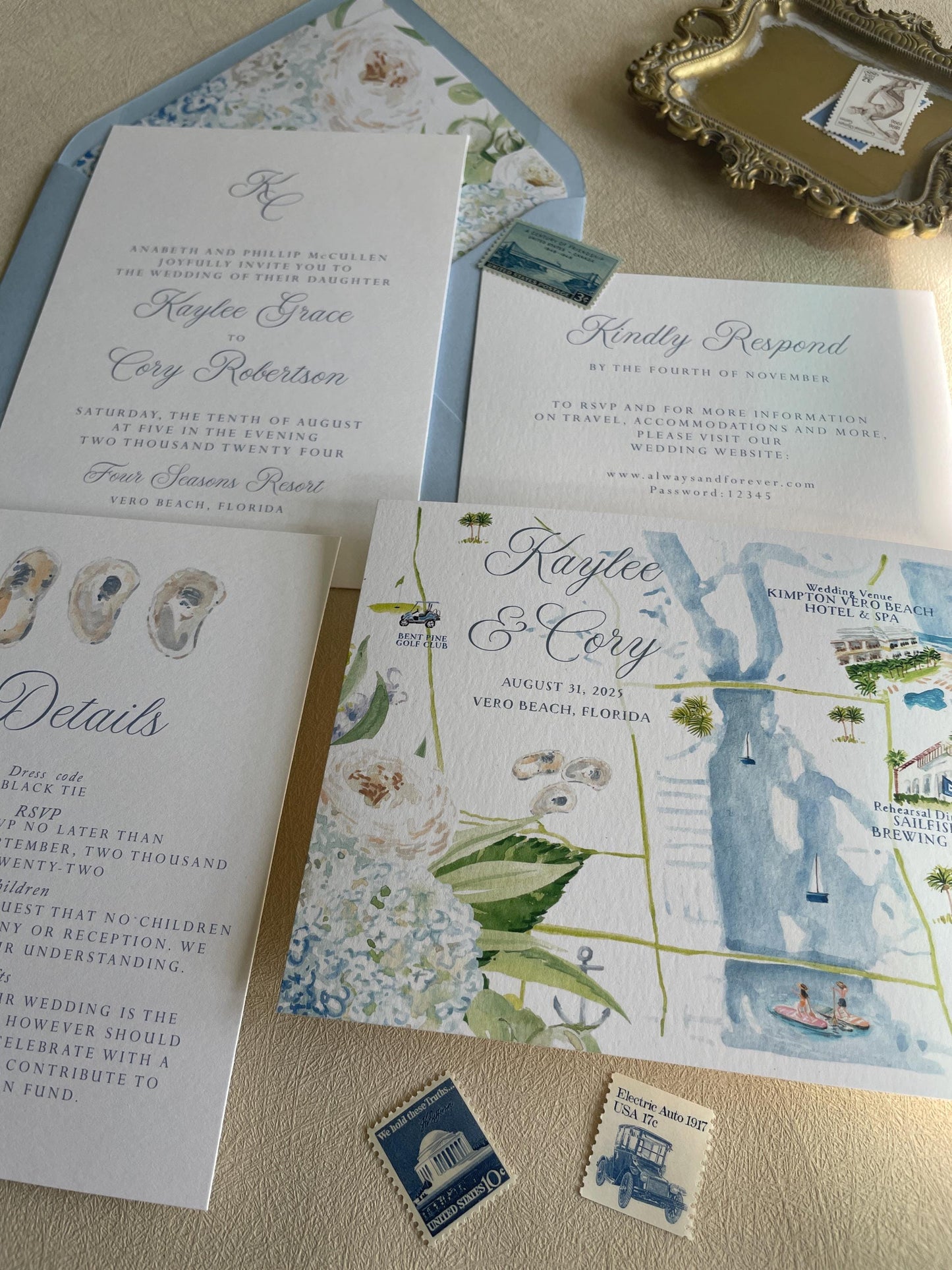 Coastal wedding invitations, blue hydrangeas, Semi Custom printed wedding invites, floral watercolor, wedding invites, rsvp, details