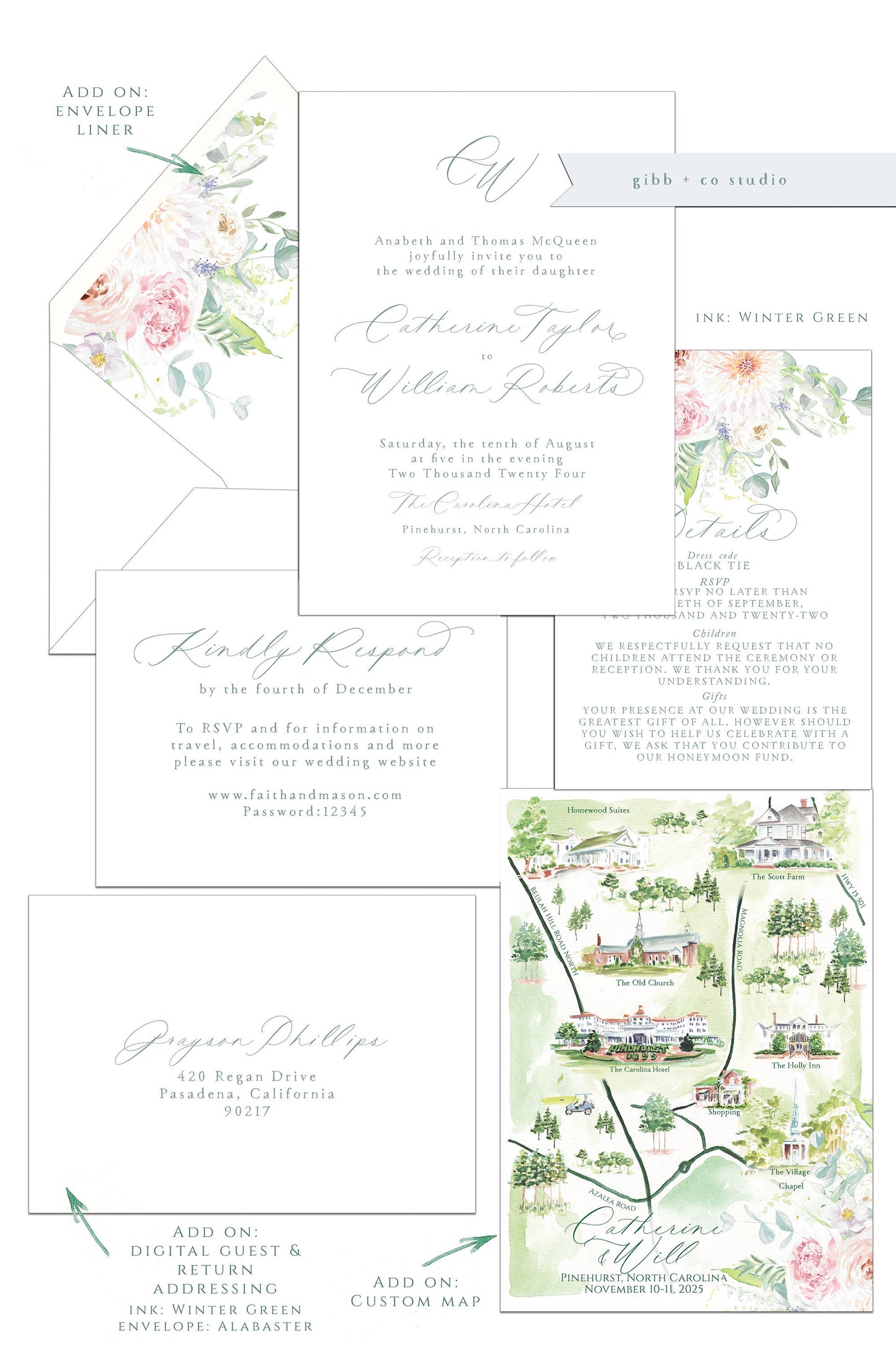 Floral wedding invitations, Semi Custom printed wedding invitations, floral invite, hand painted wedding set, wedding invites, rsvp, details
