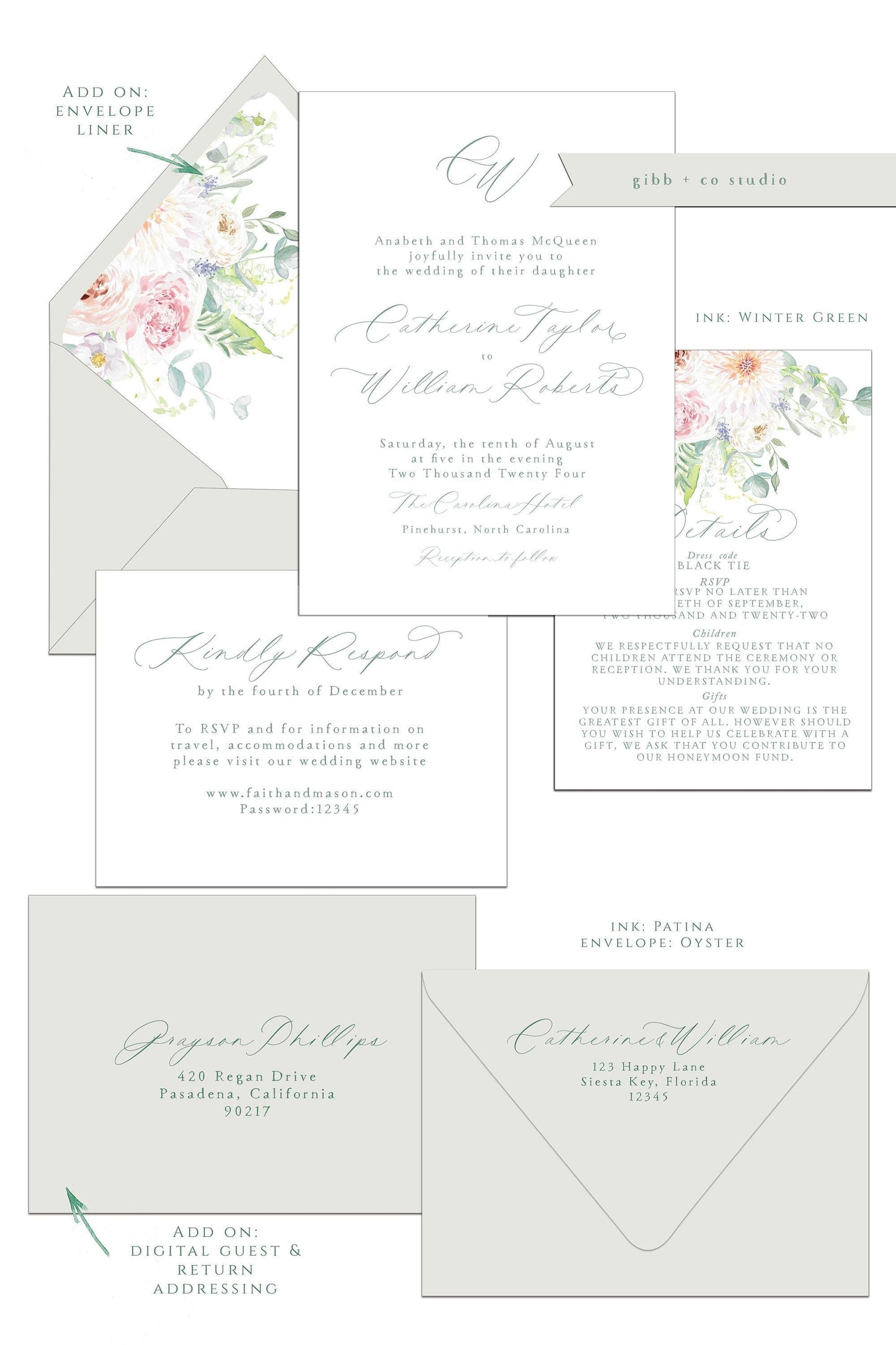 Floral wedding invitations, Semi Custom printed, floral invite, hand painted wedding set, wedding invites, rsvp, details, deposit