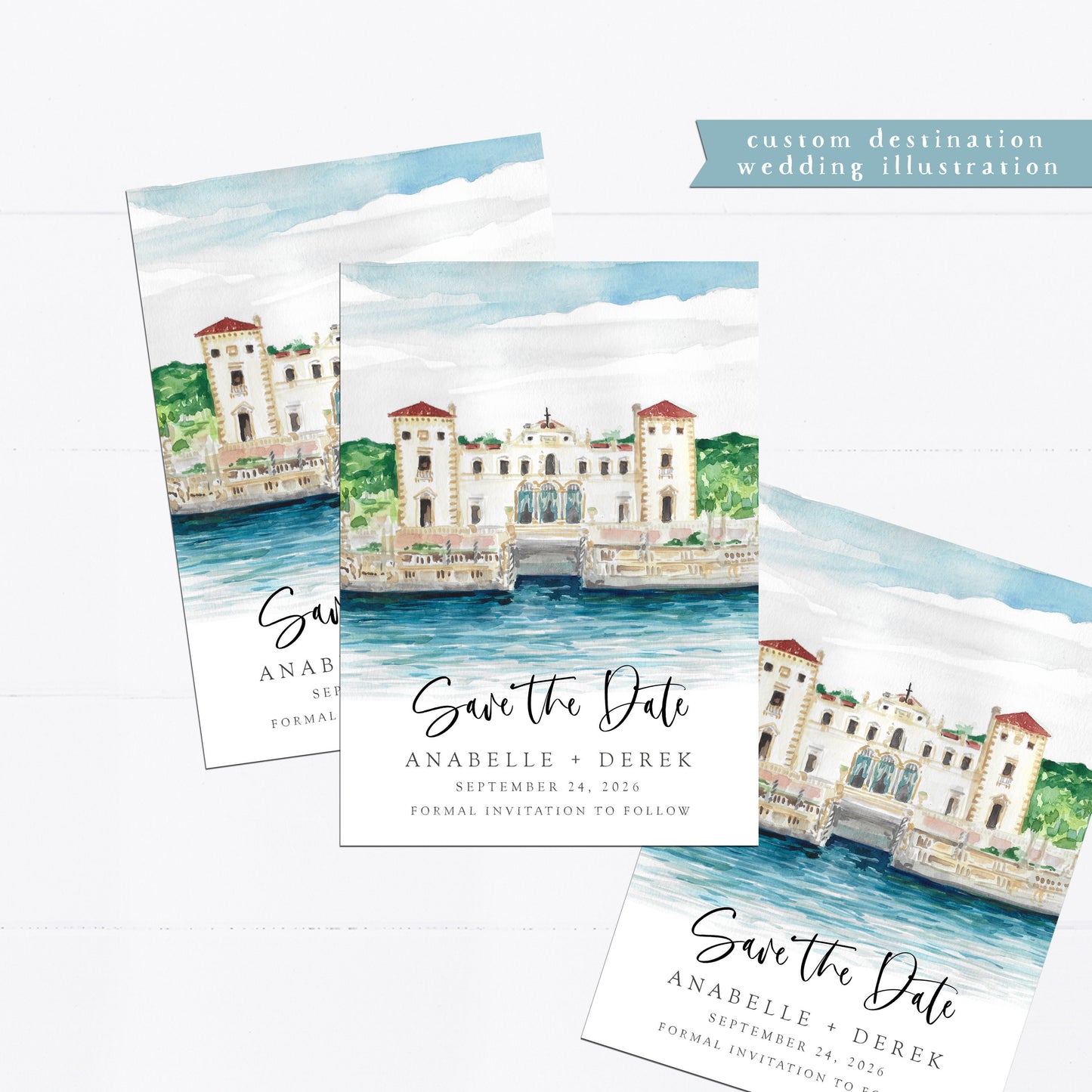 Destination Wedding, save the date, Custom watercolor, illustration, wedding gift, wedding venue, house, home, new home, personalized gift