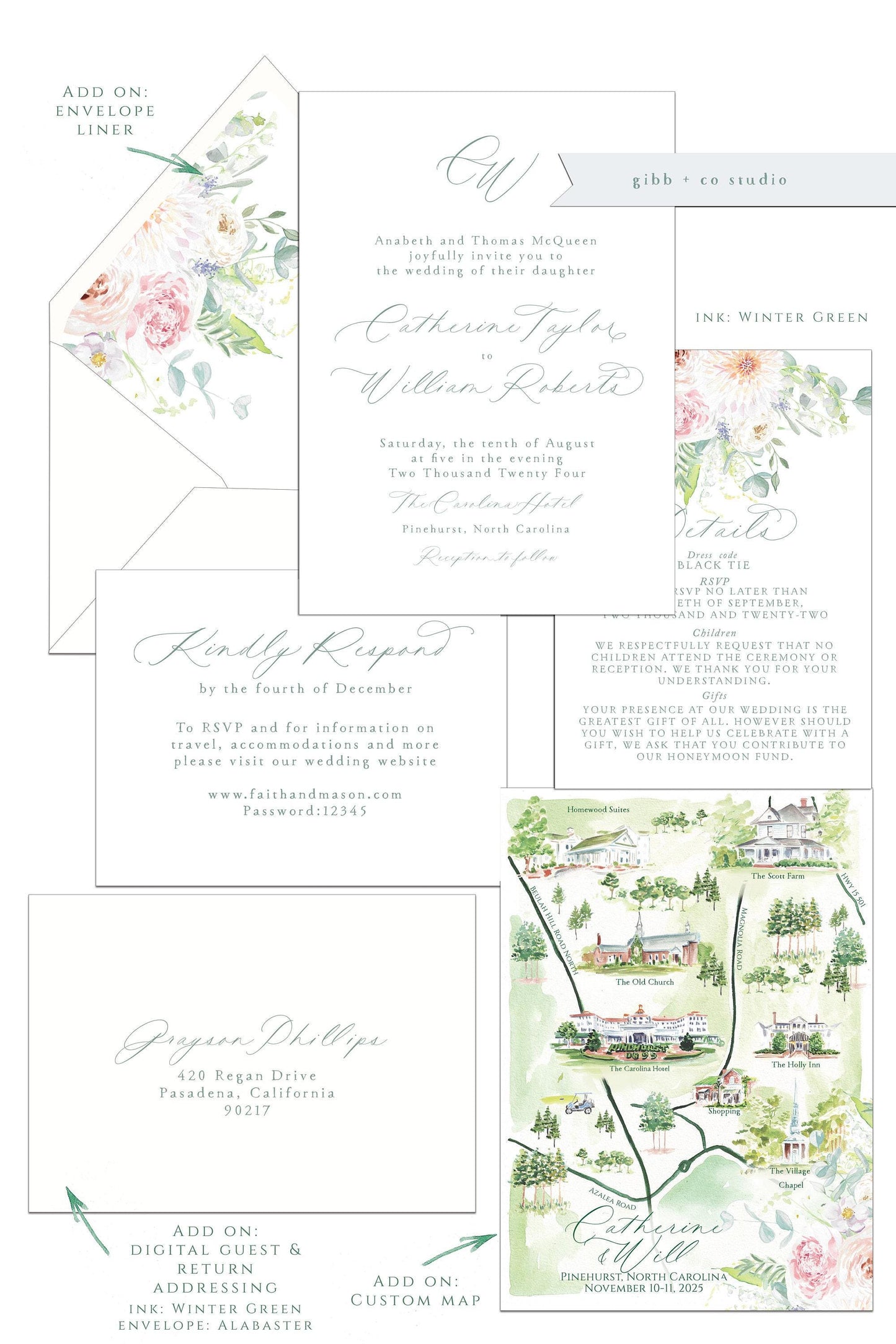 Floral wedding invitations, Semi Custom printed, floral invite, hand painted wedding set, wedding invites, rsvp, details, deposit