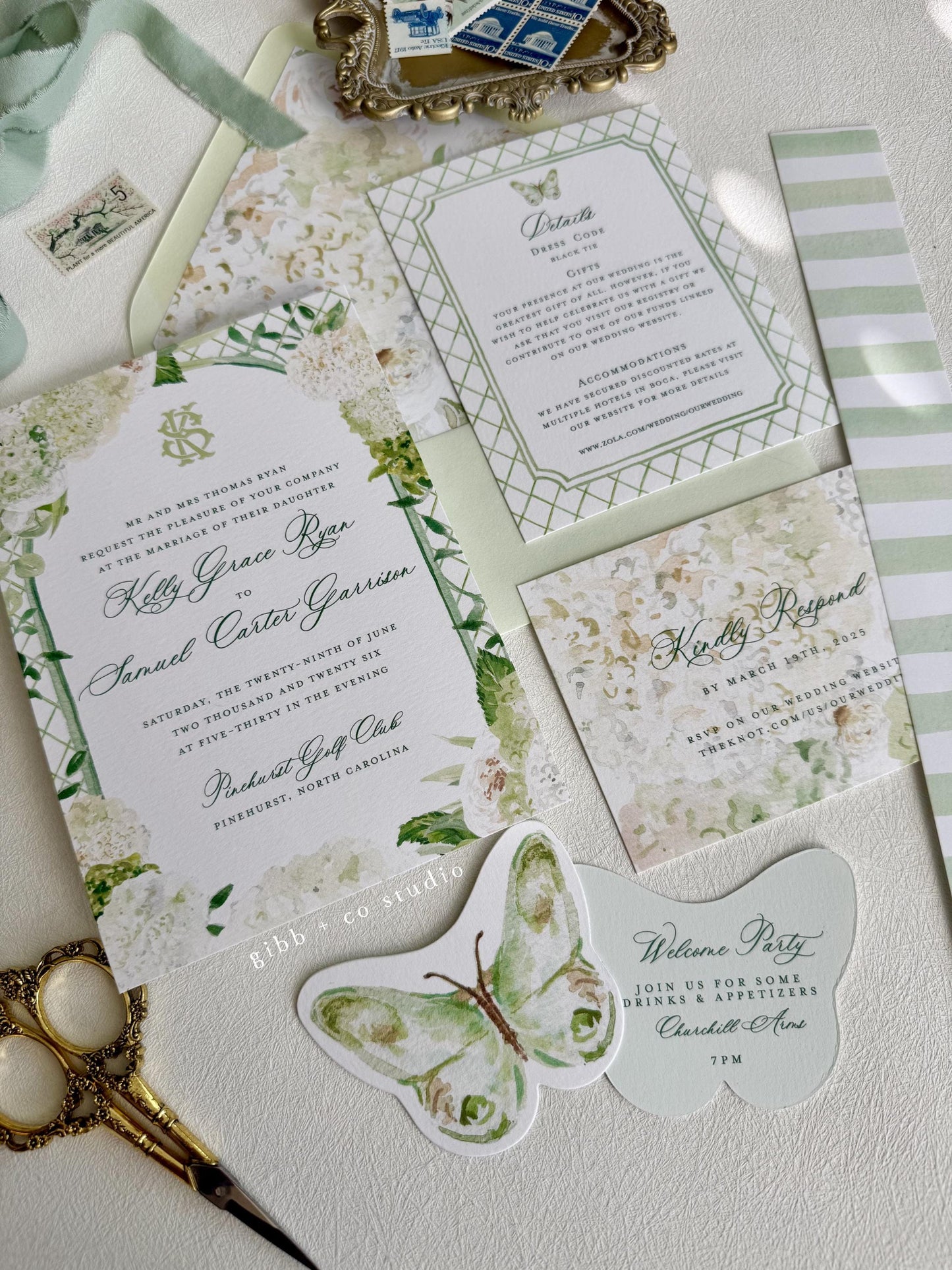 Evelyn Coastal wedding invitation, white hydrangea, beach wedding, coastal wedding, watercolor wedding, Semi Custom wedding set, garden