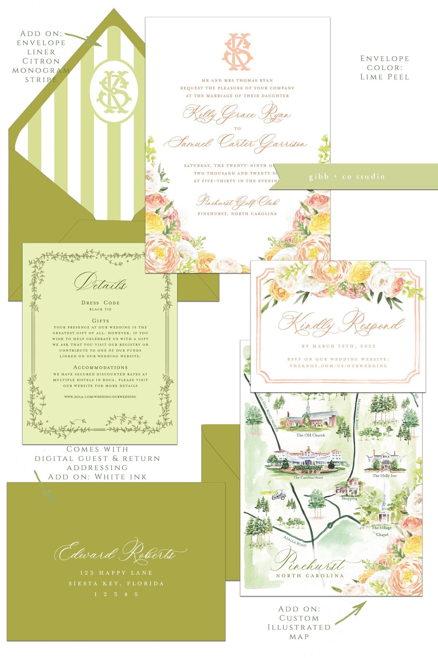 Floral wedding invitations, garden wedding, Julie Semi Custom wedding invites, rsvp, detail, peony, roses, watercolor floral invitation
