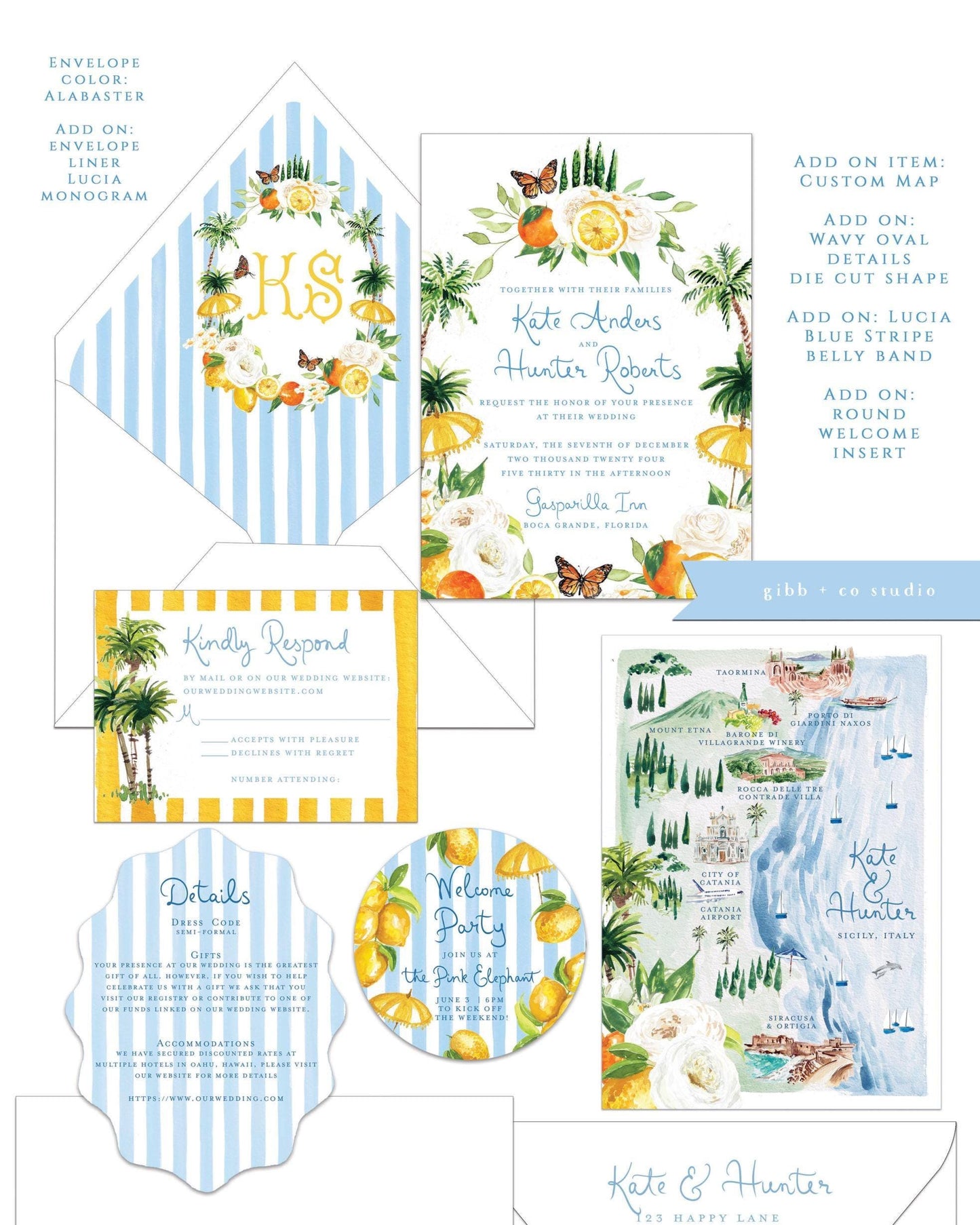 Lucia wedding invitation, blue, beach wedding, tropical wedding, coastal wedding, semi custom, destination wedding, watercolor invites, deposit only