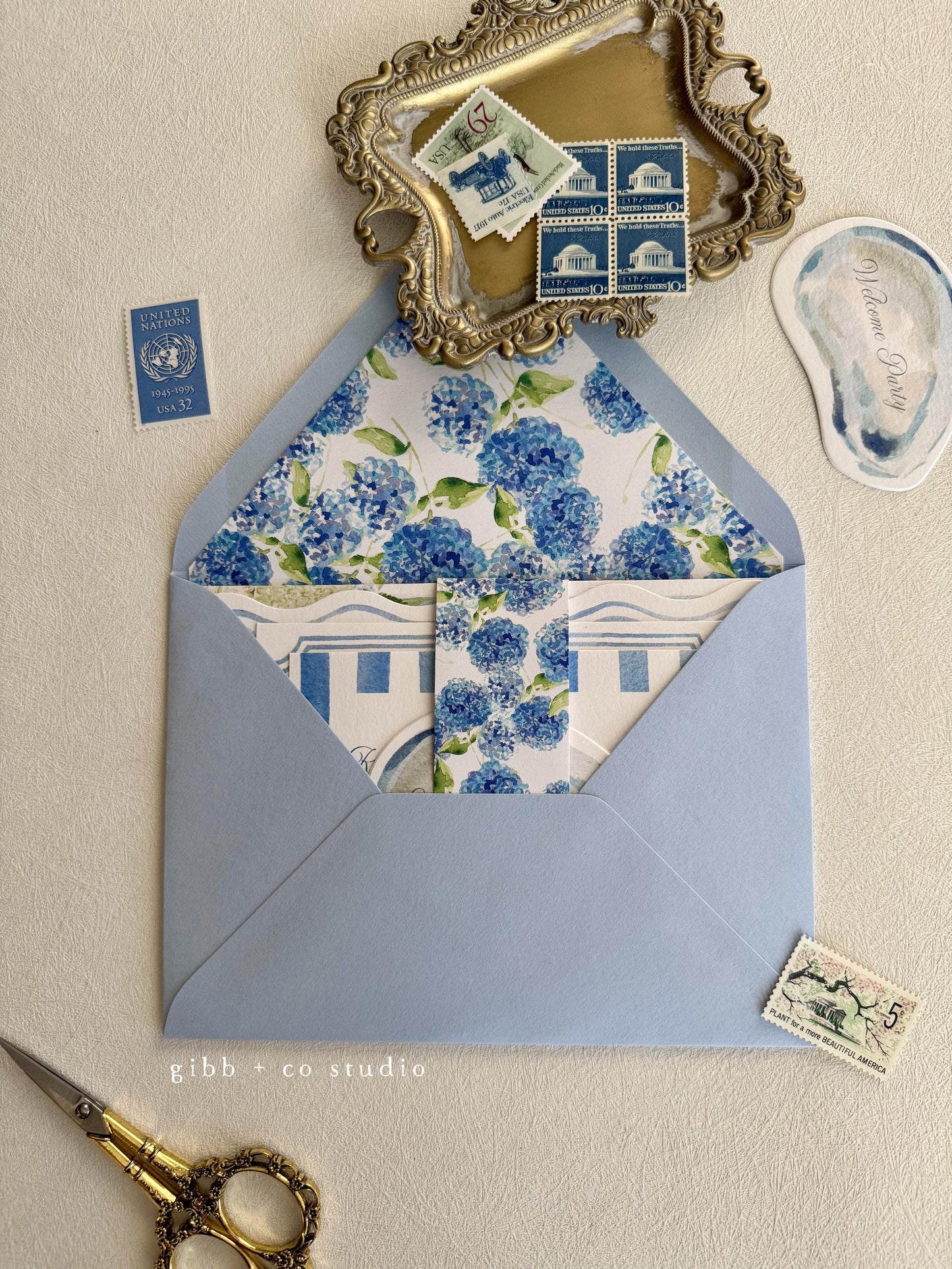 Anna Coastal wedding invitation, blue hydrangea, beach wedding, coastal wedding, watercolor wedding, Semi Custom, Nantucket, deposit only