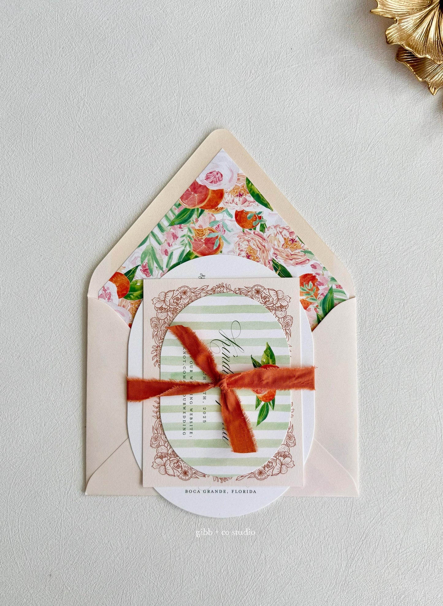 Watercolor Citrus Floral Wedding Invitation Set, semi custom, deposit