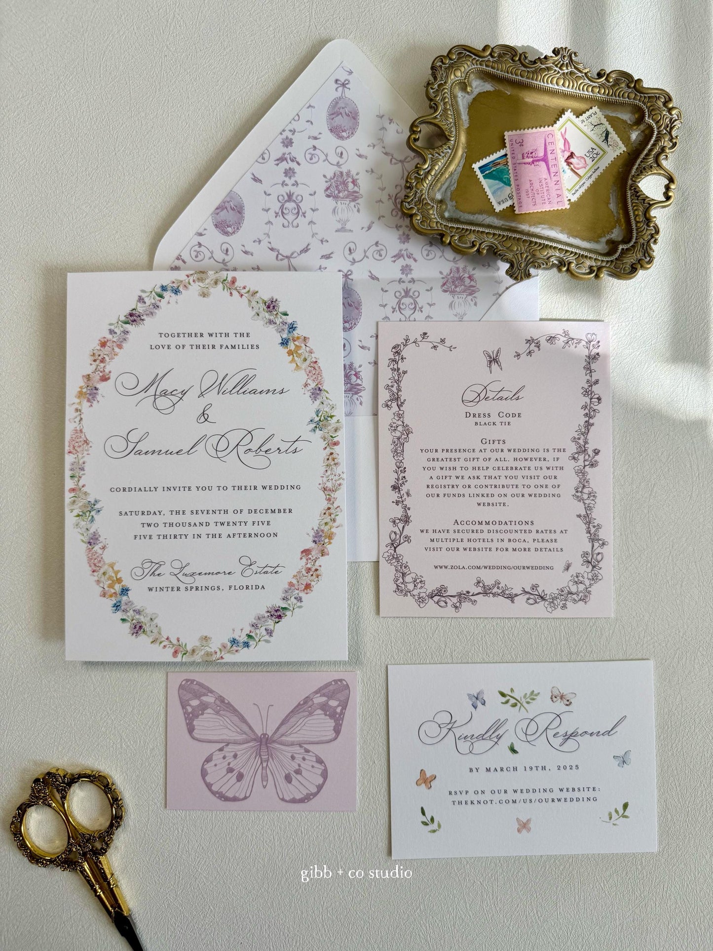 Lilibet Floral wedding invitation set, Garden wedding, floral invitation, semi custom, wedding invites, rsvp, detail, watercolor, deposit only