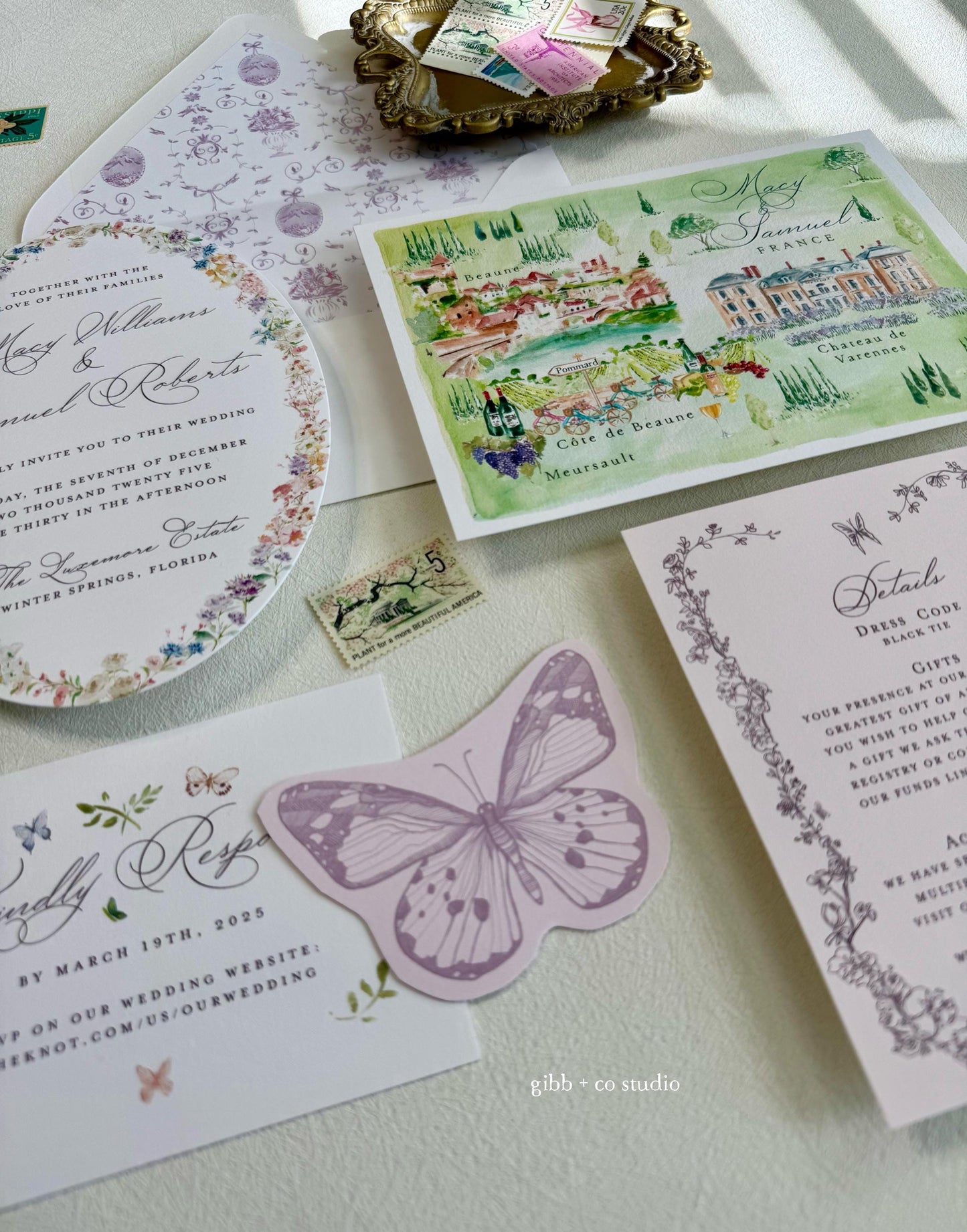 Lilibet Floral wedding invitation set, Oval, garden wedding invites, rsvp, detail, watercolor, semi custom, deposit only