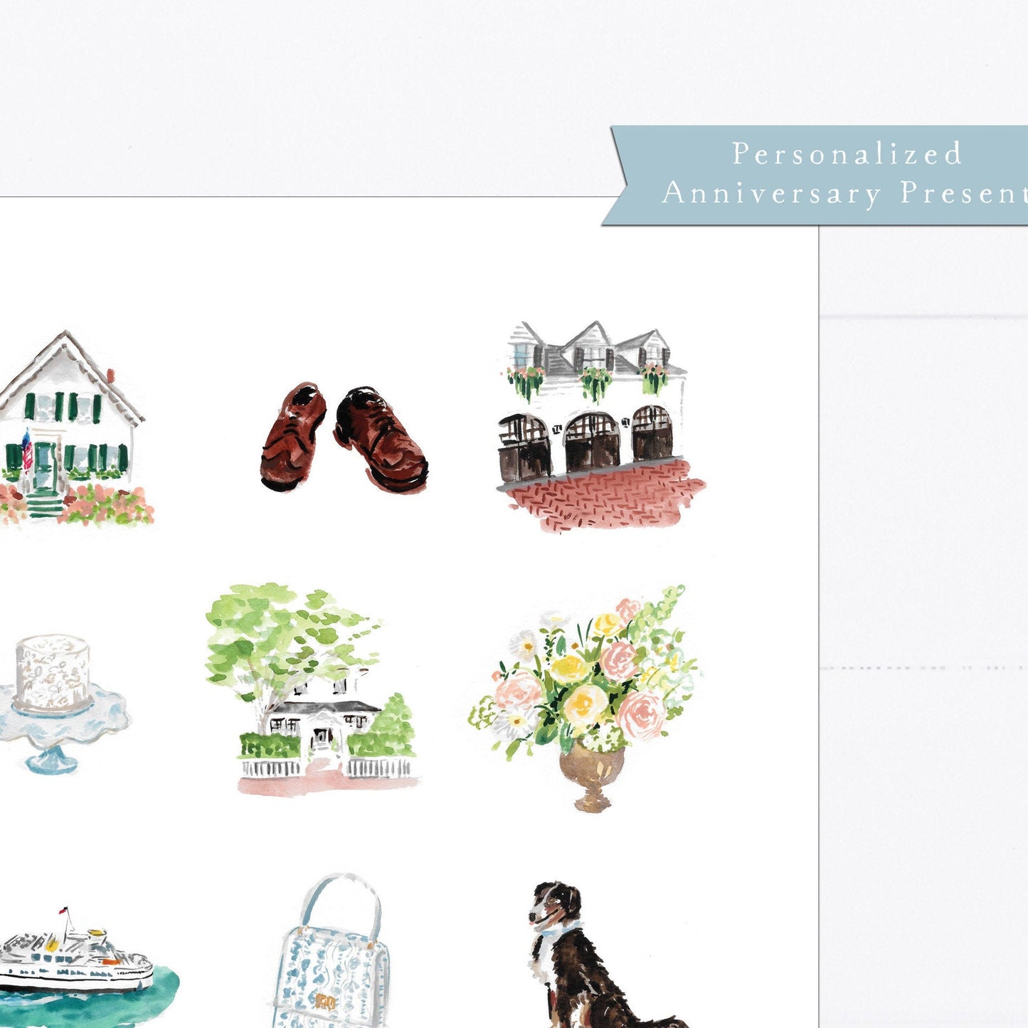 Custom watercolor, anniversary gift, personalized gift, 1st anniversary, wedding, illustrated, keepsake, wedding schedule