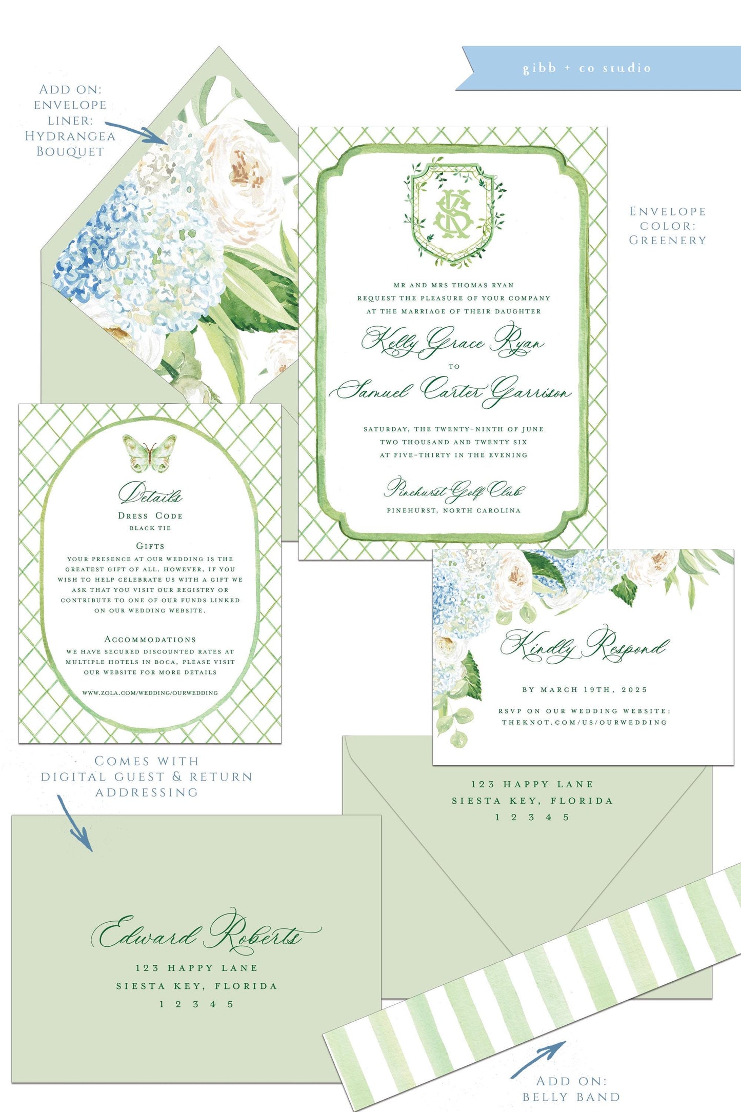 Lauren Coastal wedding invitation, blue hydrangea, beach wedding, coastal wedding, watercolor wedding, Semi Custom set, Nantucket, deposit