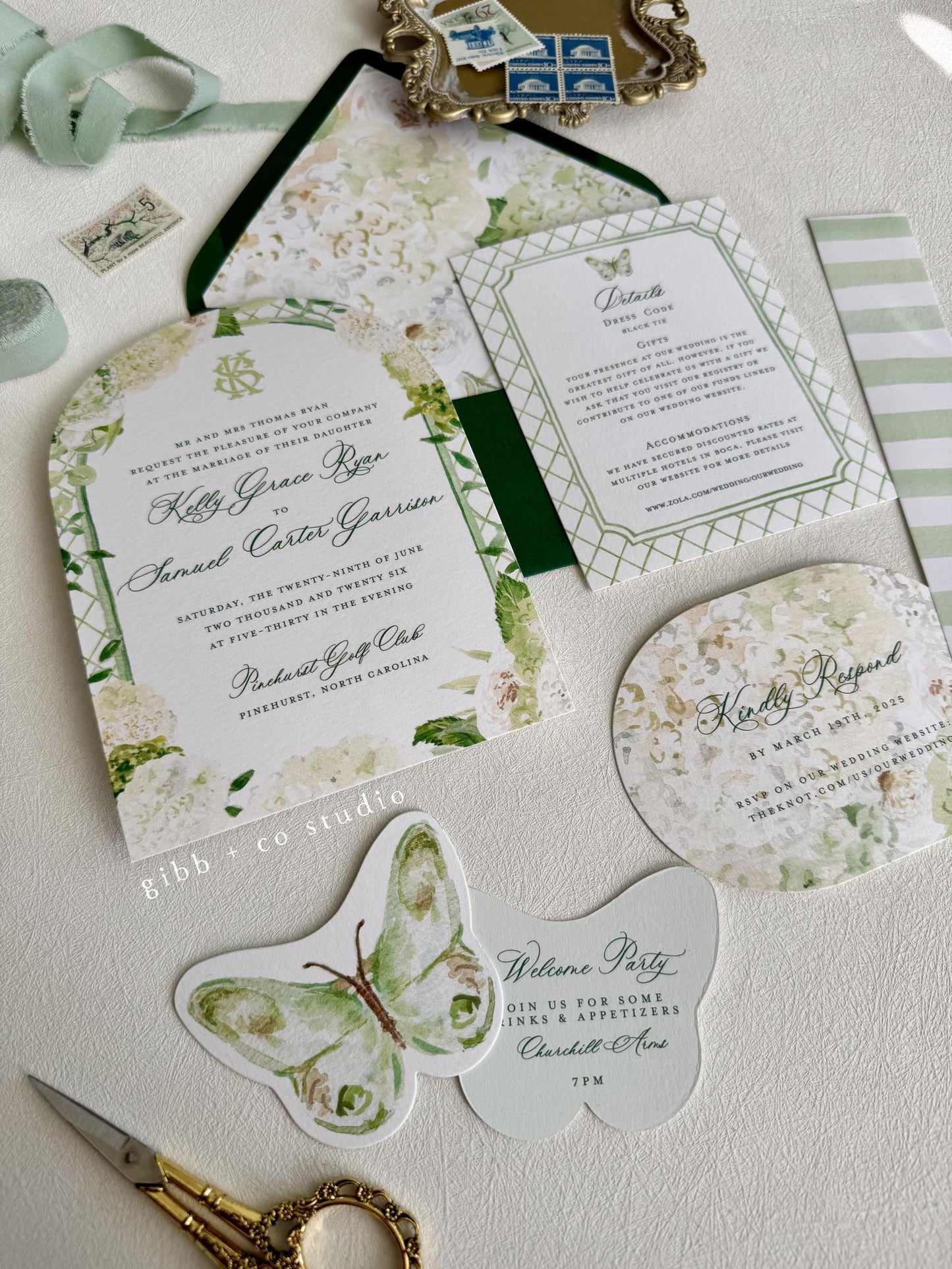 Evelyn Coastal wedding invitation, white hydrangea, beach wedding, coastal wedding, watercolor wedding, Semi Custom wedding set, garden