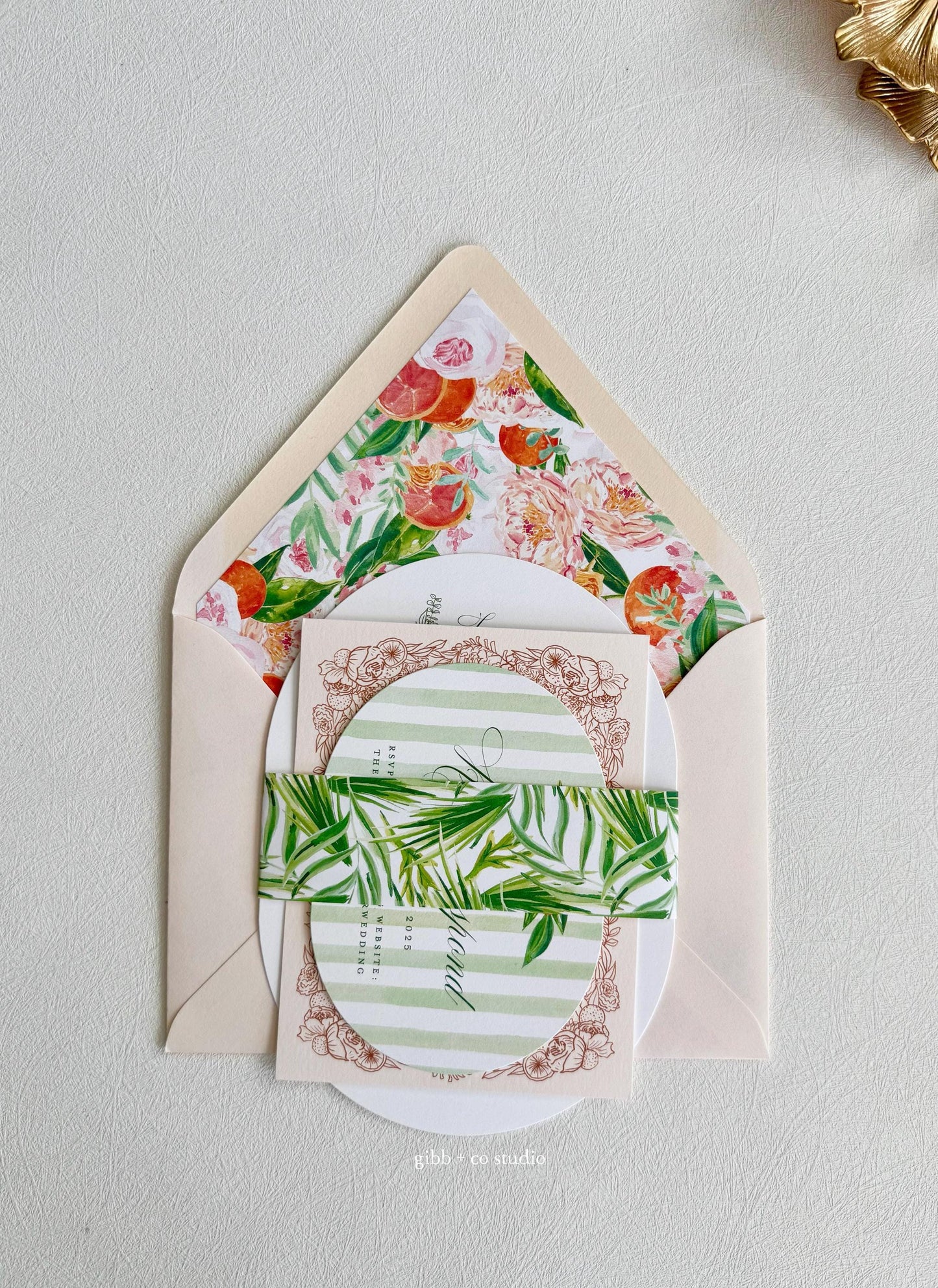 Watercolor Citrus Floral Wedding Invitation Set, semi custom, deposit