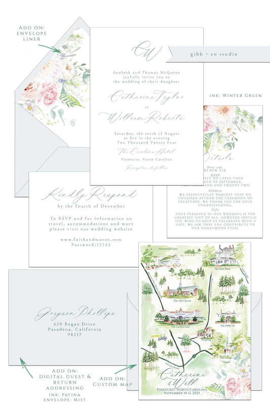 Floral wedding invitations, Semi Custom printed, floral invite, hand painted wedding set, wedding invites, rsvp, details, deposit