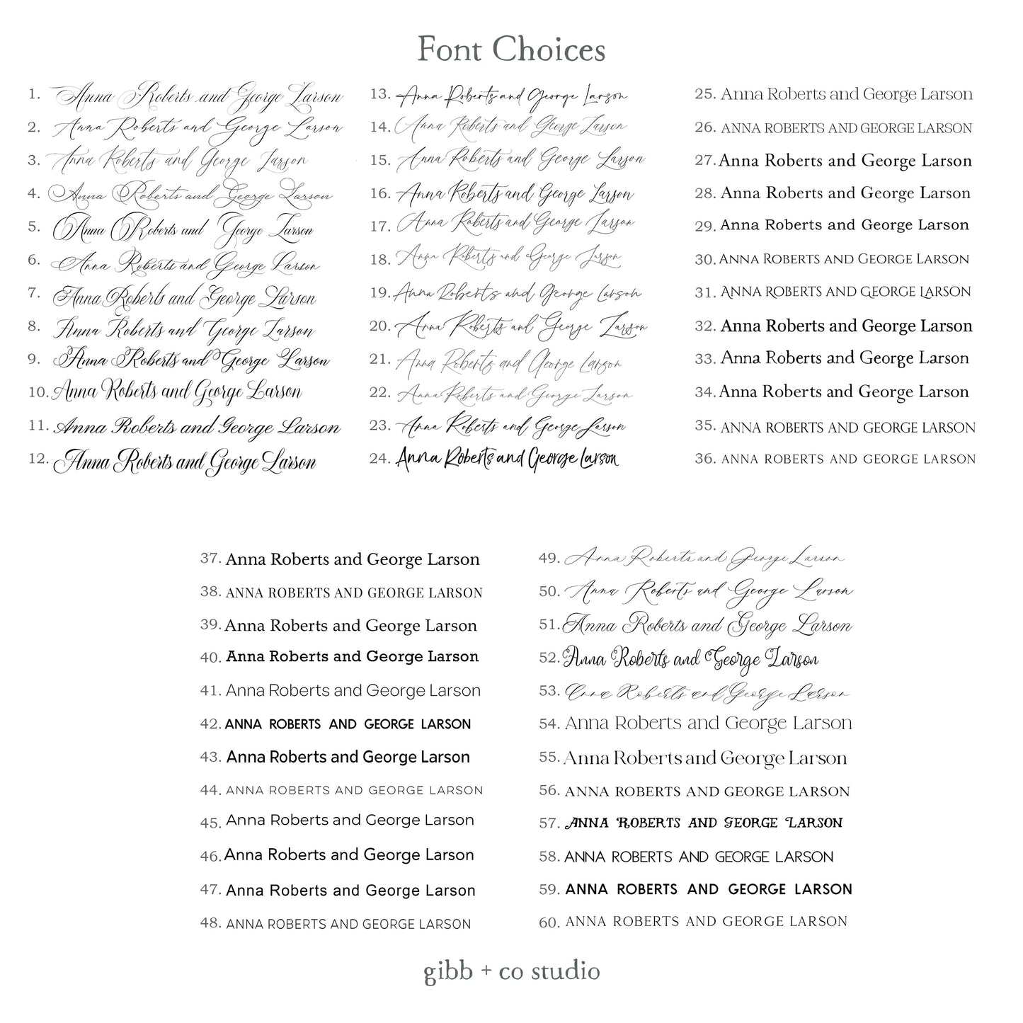 a page with a list of font choices