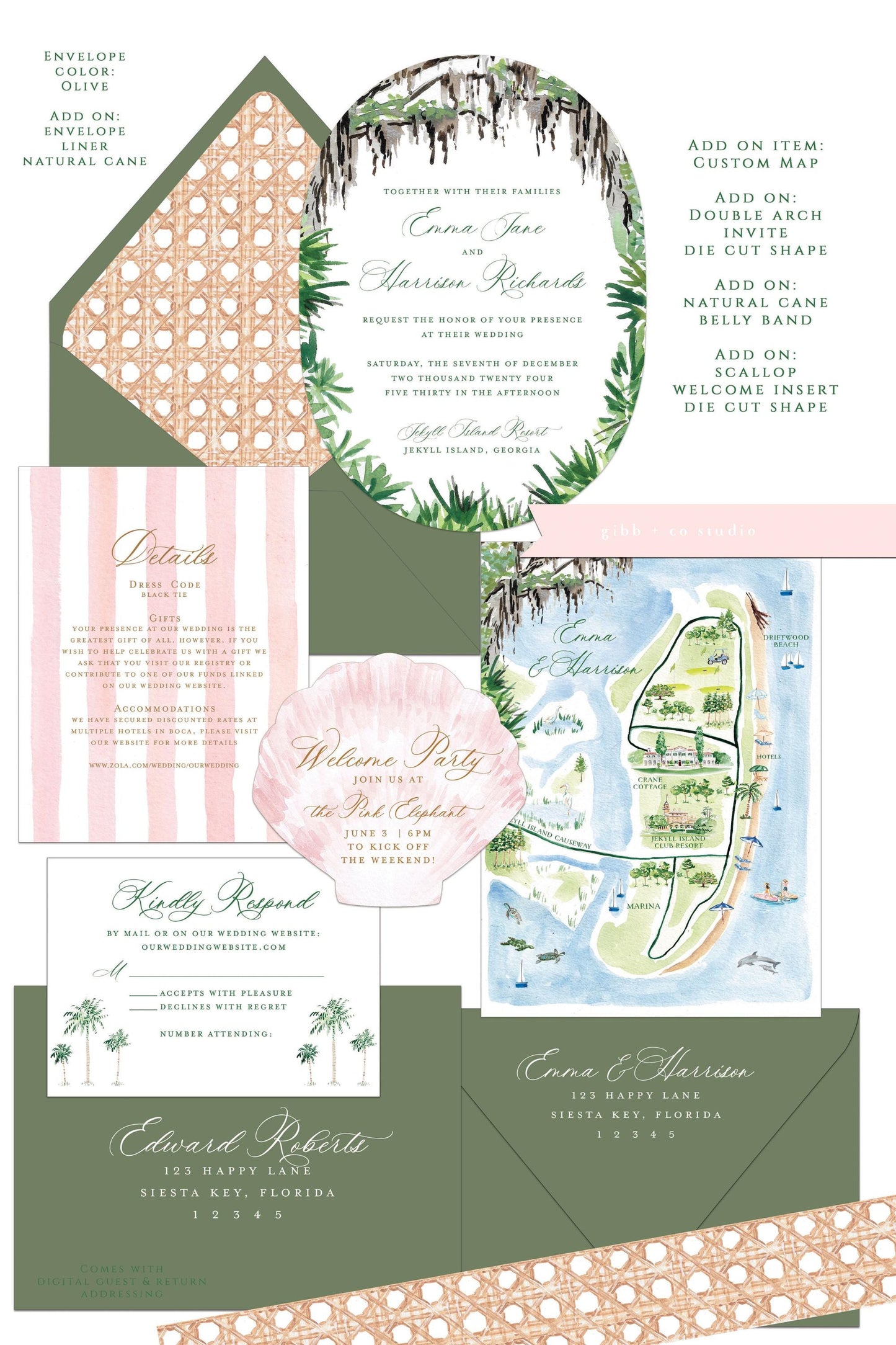 Clara Watercolor Beach Wedding Invitation, Coastal Design, low country, Deposit, semi custom