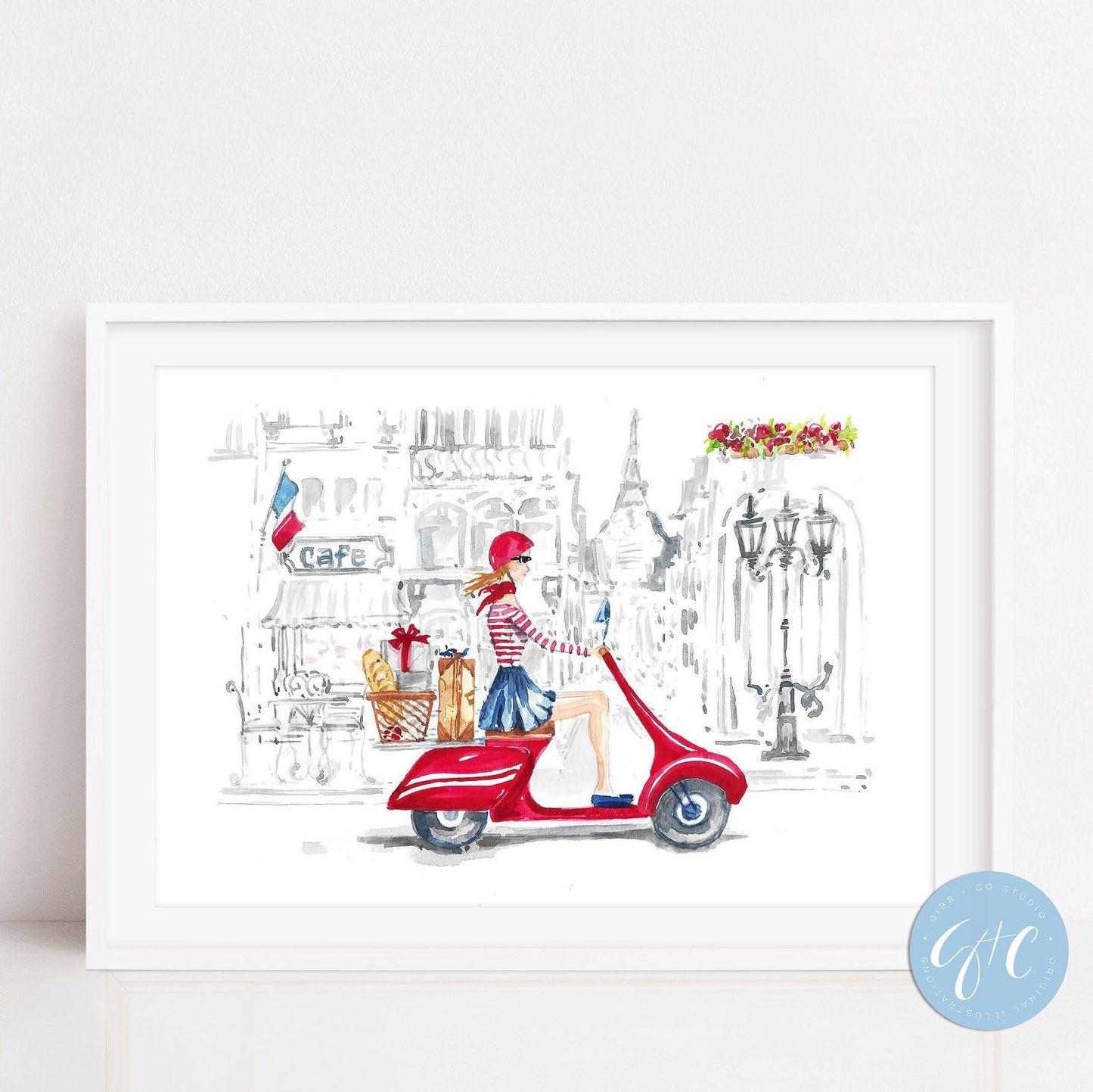 Paris Travel art print, lady in red