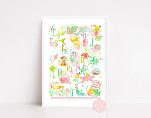 Resort Bright Alphabet art, whimsical beach art print