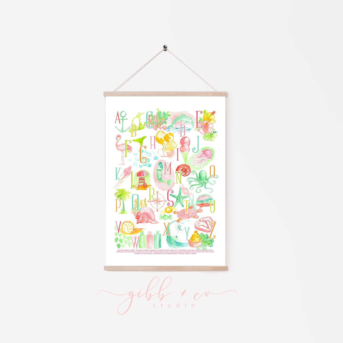 Resort Bright Alphabet art, whimsical beach art print