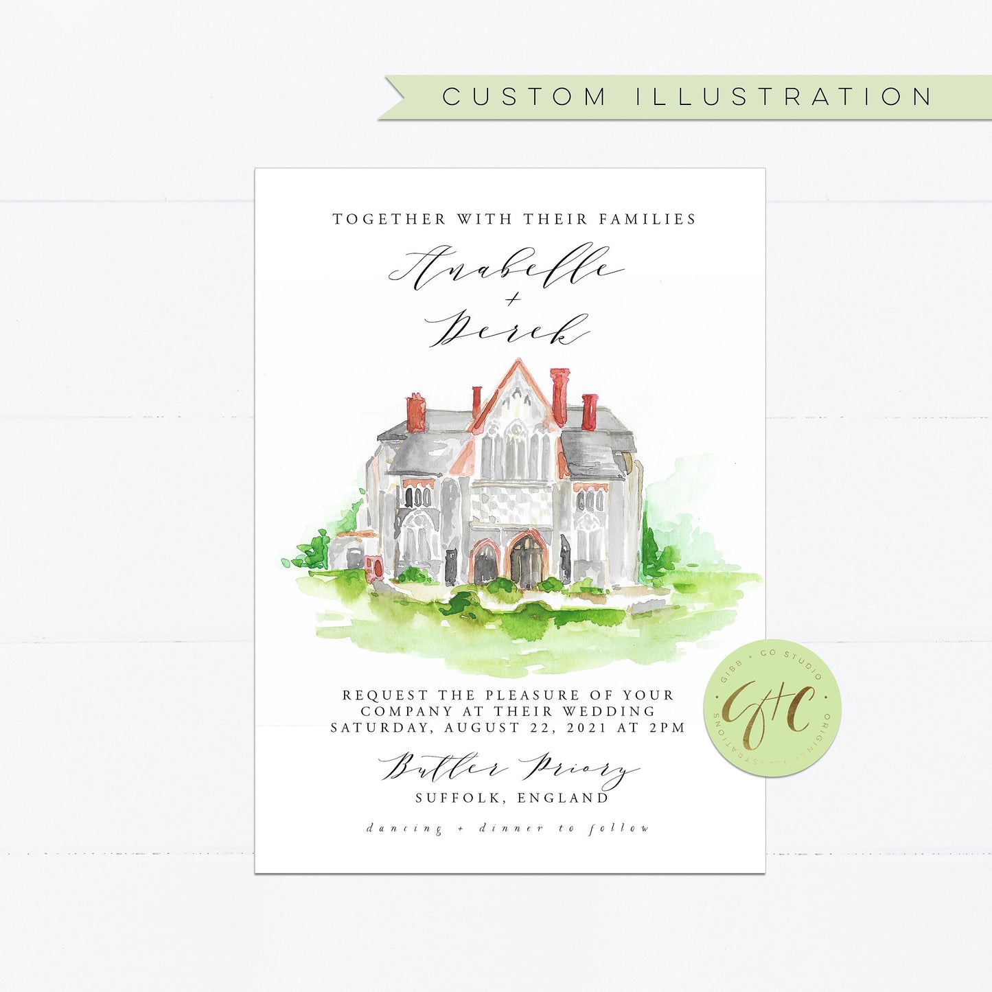 Custom Illustrated Save the Date, Venue illustration, Destination wedding save the date illustration