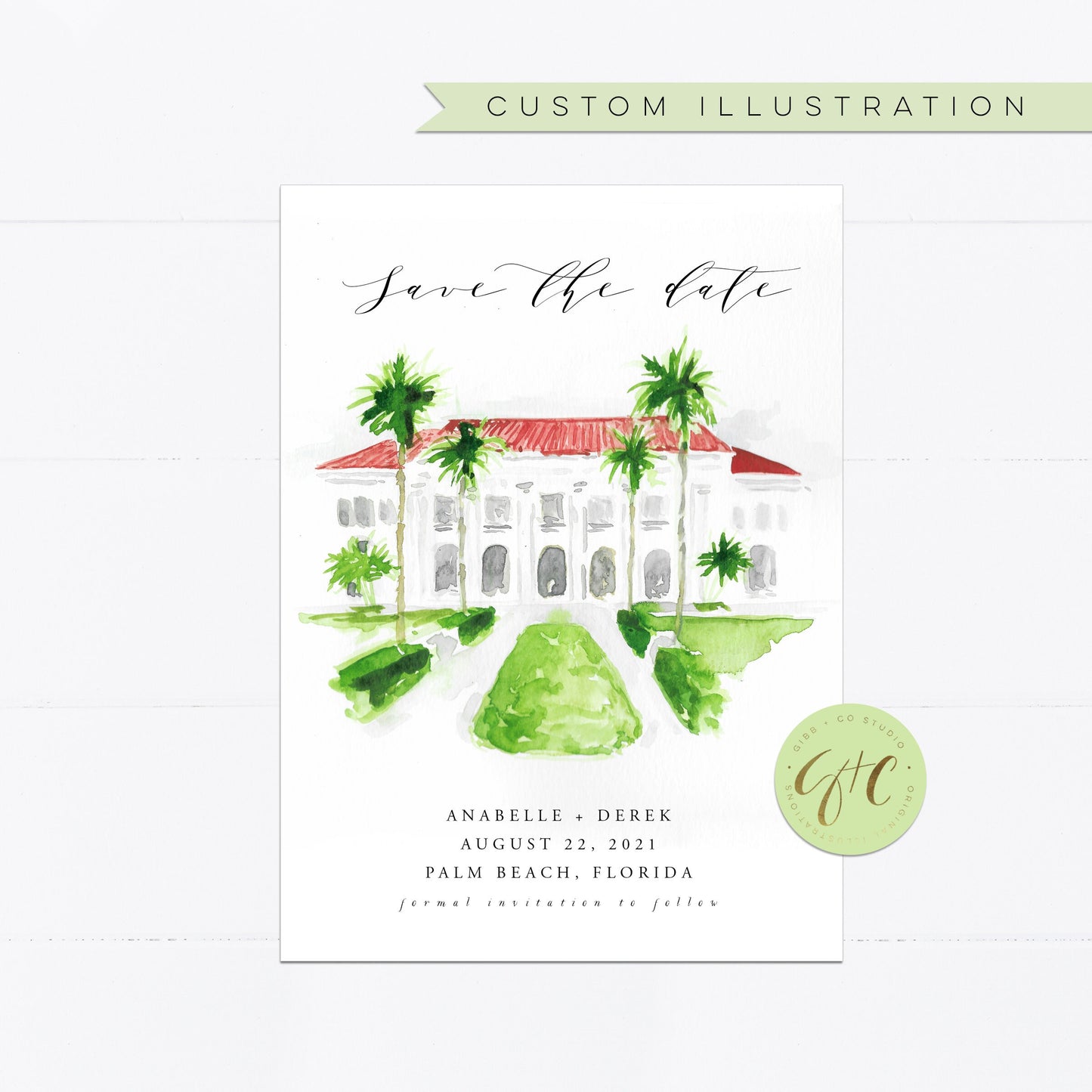 Custom Illustrated Save the Date, Venue illustration, Destination wedding save the date illustration