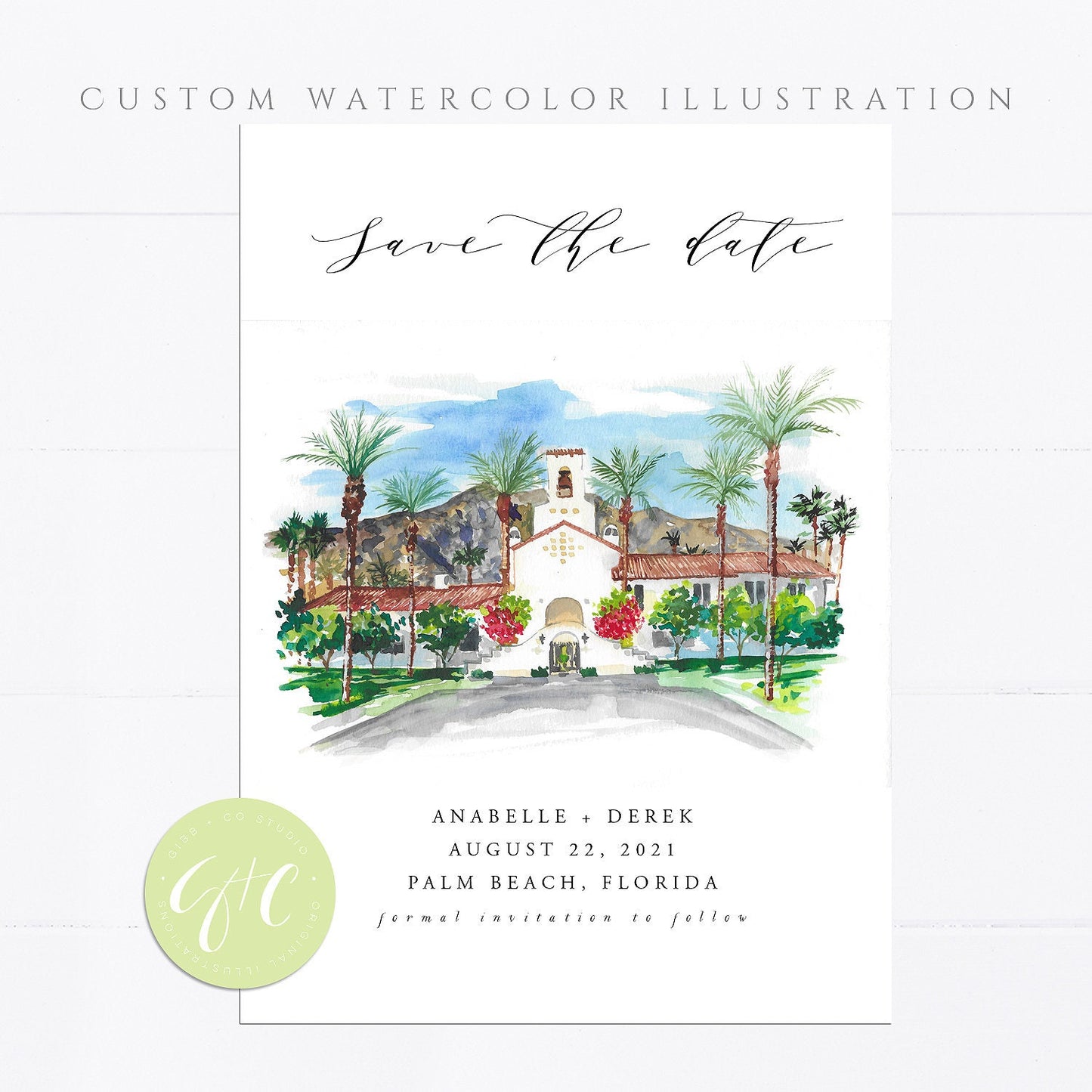 Custom Illustrated Save the Date, Venue illustration, Destination wedding save the date illustration