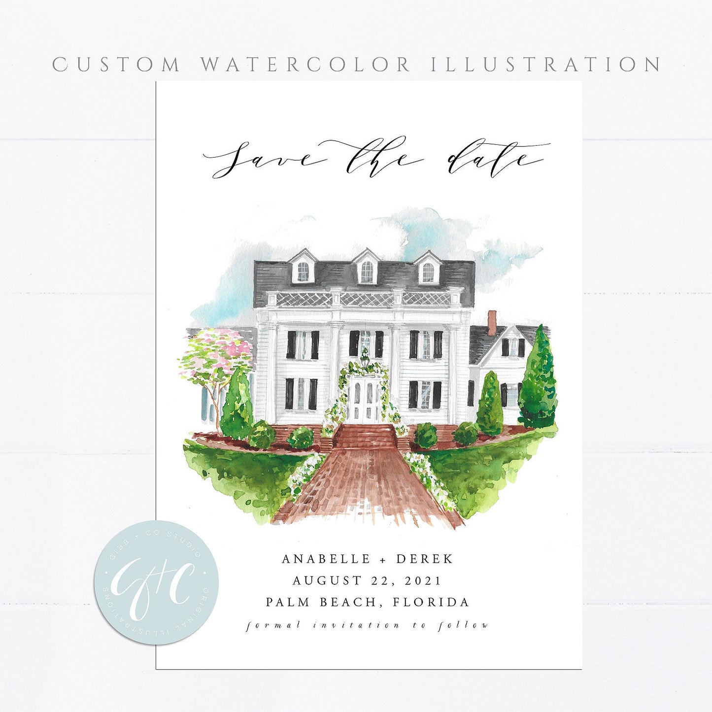 Custom Illustrated Save the Date, Venue illustration, Destination wedding save the date illustration