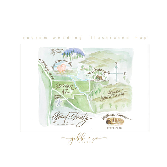 Custom Illustrated Wedding map for a destination wedding or event