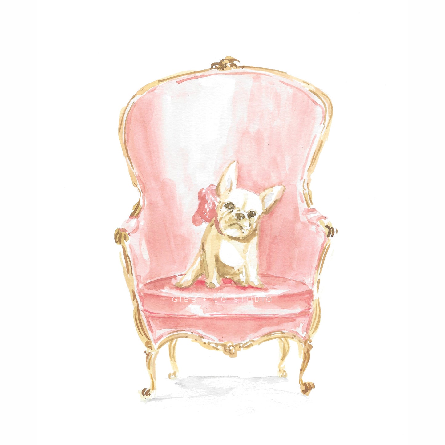 French Bulldog on Pink Chair, Frenchie dog art print, nursery art print