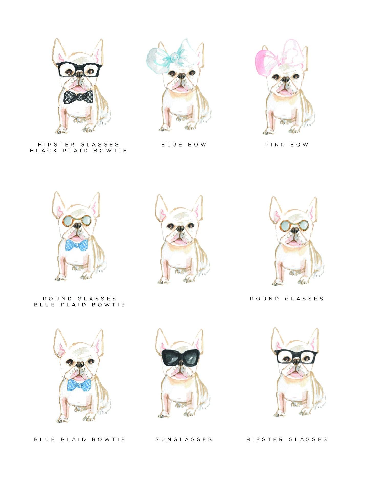 Personalized stationery, Frenchie, French Bulldog, girly, watercolor, printed art, gift for, feminine, dog lover, flat card, Cream, fashion