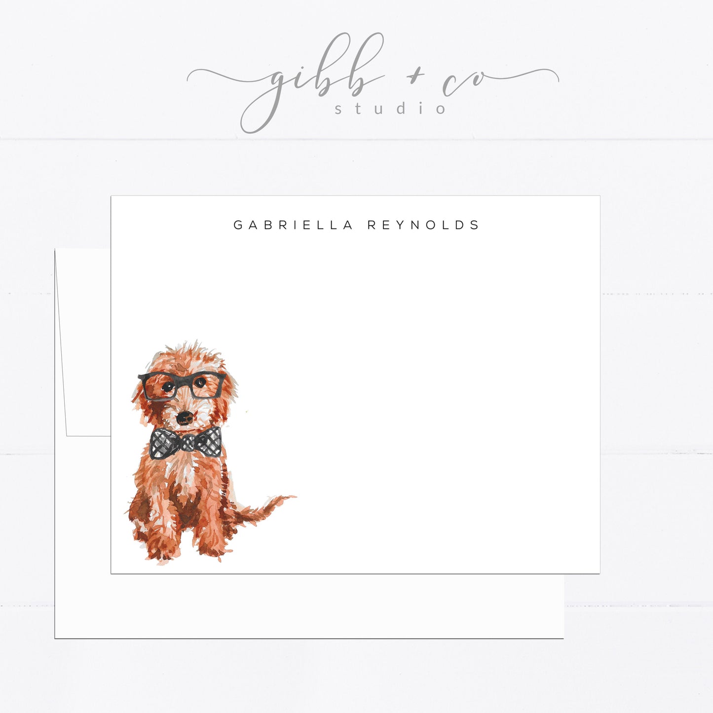 Doodle, Personalized stationery, Red Doodle, girly, watercolor, printed art, gift for, feminine, dog lover, flat card, dog gift, fashion