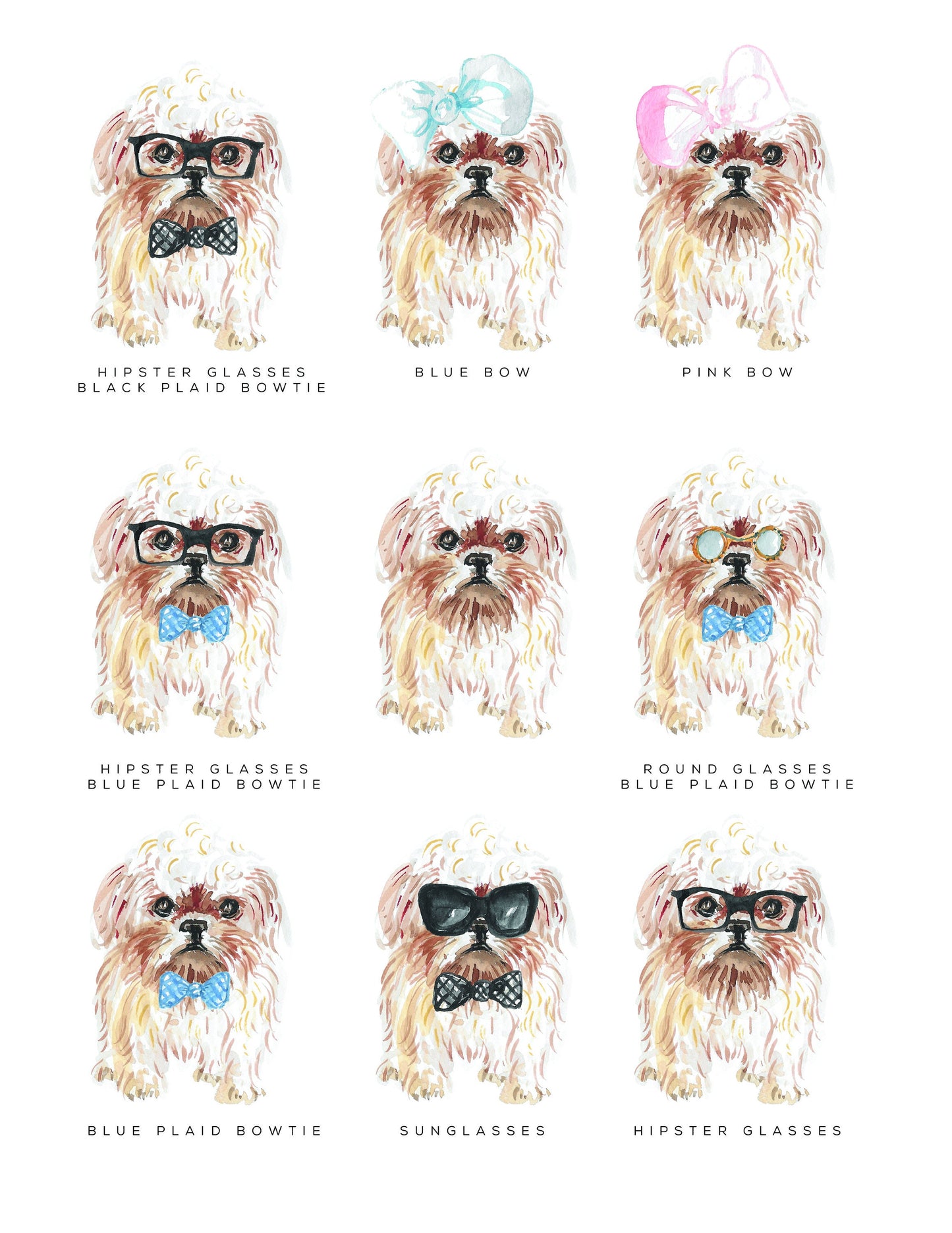 Personalized stationery, Shorkie, Shih Tsu, girly, watercolor, printed art, gift for, feminine, dog lover, flat card, dog gift, fashion