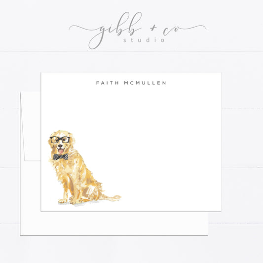 Personalized stationery, golden retriever, girly, watercolor, printed art, gift for, feminine, dog lover, flat card, dog gift, fashion