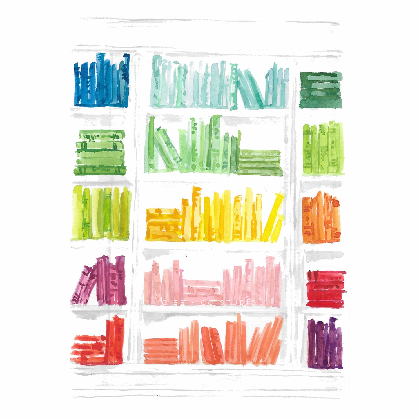 Rainbow Bookcase, book art print