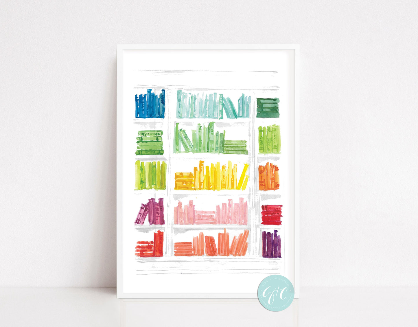 Rainbow Bookcase, book art print