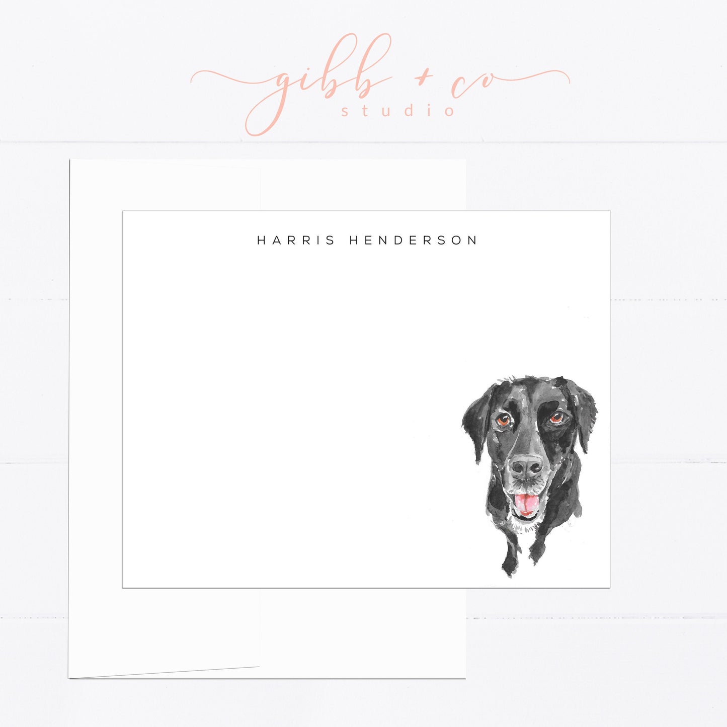 Black lab personalized notecard, notecards, dog lover, gift for, feminine, minimal, unisex, dog art, gift for him, flat cards