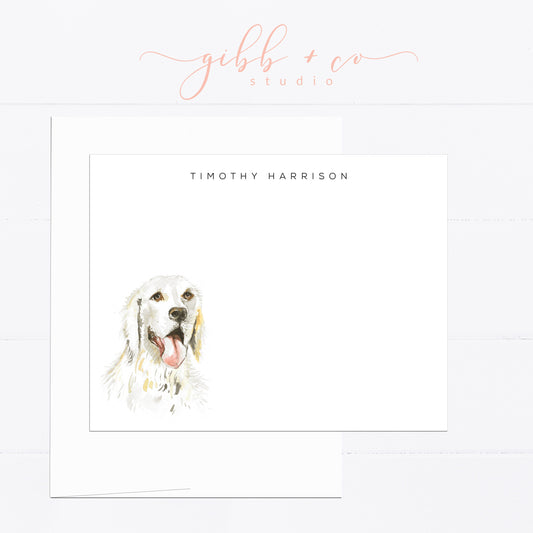 Golden Retriever, personalized stationery, watercolor, flat card, dog lover, gift for, feminine, minimal, unisex, dog art, gift for him