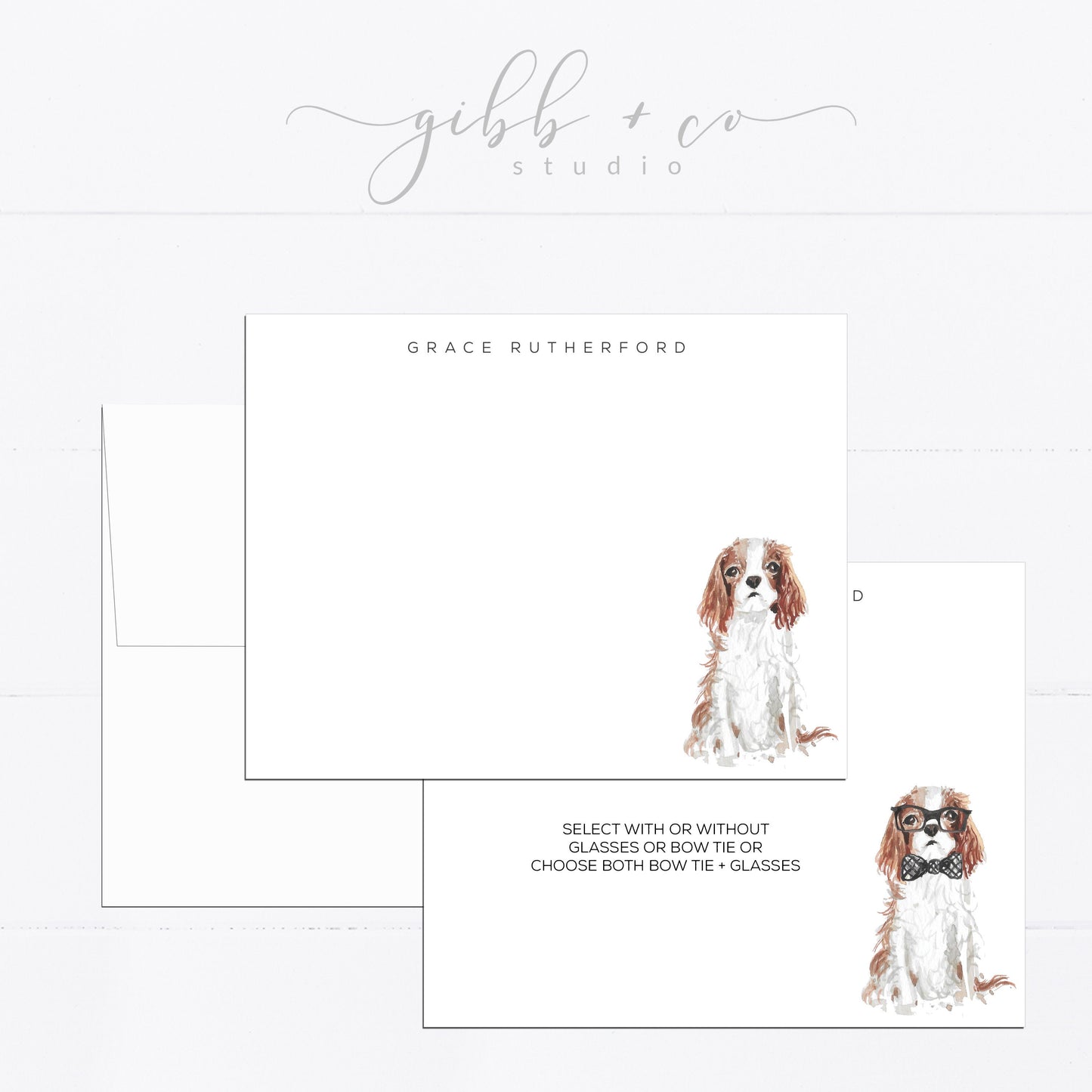 Personalized stationery, Cavalier, King Charles, Spaniel, puppy, watercolor, gift for, feminine, dog lover, flat card, dog gift, fashion