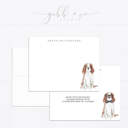 Personalized stationery, Cavalier, King Charles, Spaniel, puppy, watercolor, gift for, feminine, dog lover, flat card, dog gift, fashion