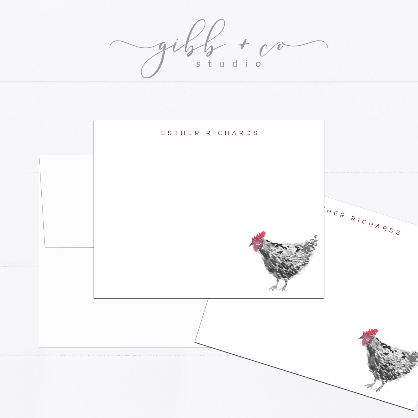 Personalized stationery, farm, farm fresh, chicken, girly, watercolor, printed art, gift for, feminine, illustration, flat card