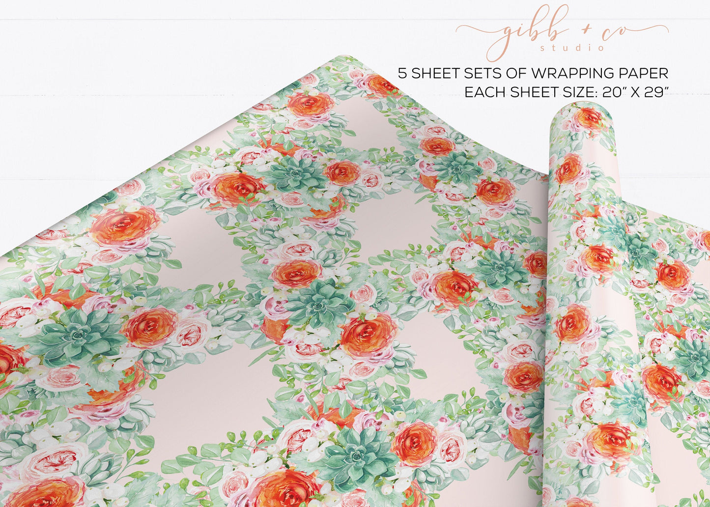 Lucy Orange rose Floral wrapping paper