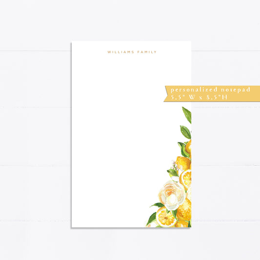 Personalized notepad, lemon notepad, lemon floral, things to do, grocery list, notepad, things to do list, 5.5x8.5, gift for, list maker