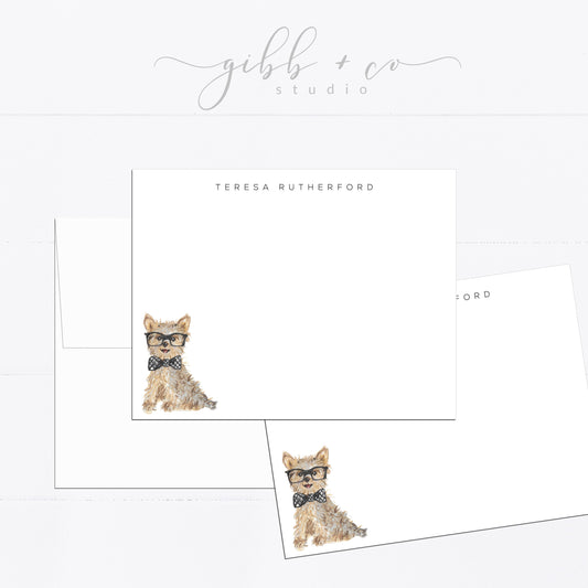 Personalized stationery, Yorkie, Yorkie Terrier, Yorkshire, Terrier, puppy, gift for, feminine, dog lover, flat card, dog gift, watercolor