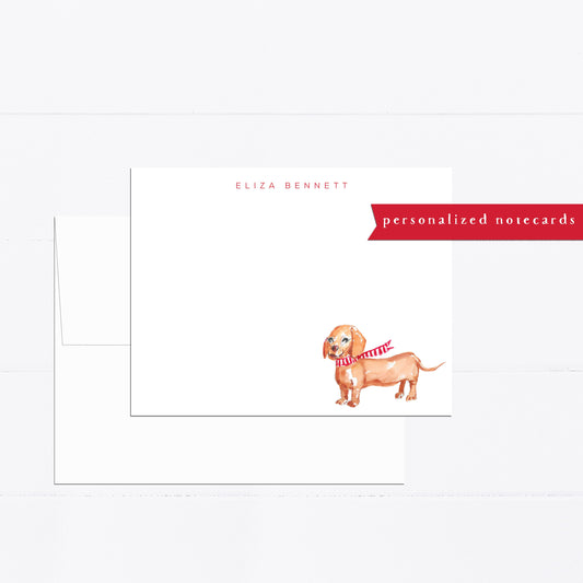 Personalized stationery, Dachshund, hot dog gift, personalized notecard, puppy, gift for, dog lover, flat card, dog gift, Christmas