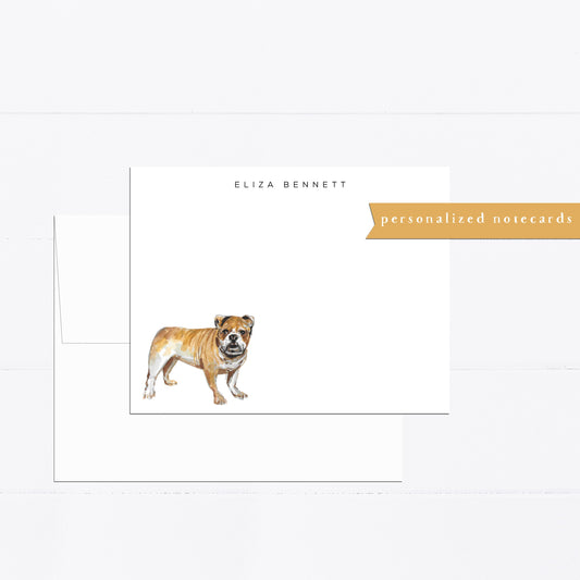 Personalized stationery, bulldog, dog gift, personalized notecard, puppy, gift for, dog lover, flat card, English bulldog, dog lover gift
