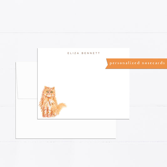 Personalized stationery, Persian cat, cat gift, personalized notecard, kitten, gift for, cat lover, flat card, cat lover gift, Orange cat