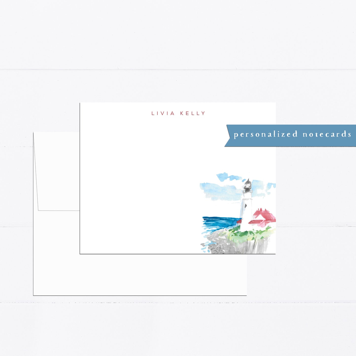 Personalized stationery, Maine, coastal, lighthouse, personalized notecard, flat card, stationery set, ocean life, coastal life, Maine life