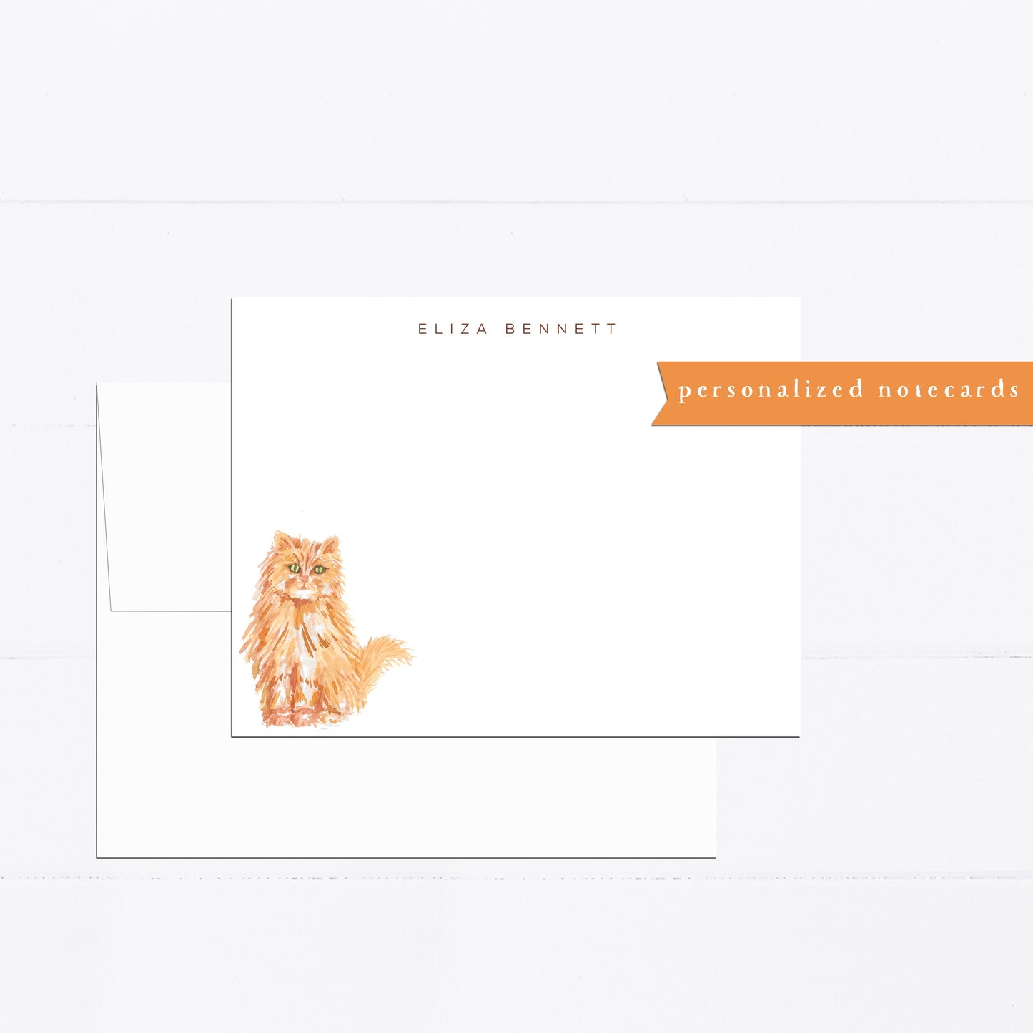 Personalized stationery, Persian cat, cat gift, personalized notecard, kitten, gift for, cat lover, flat card, cat lover gift, Orange cat