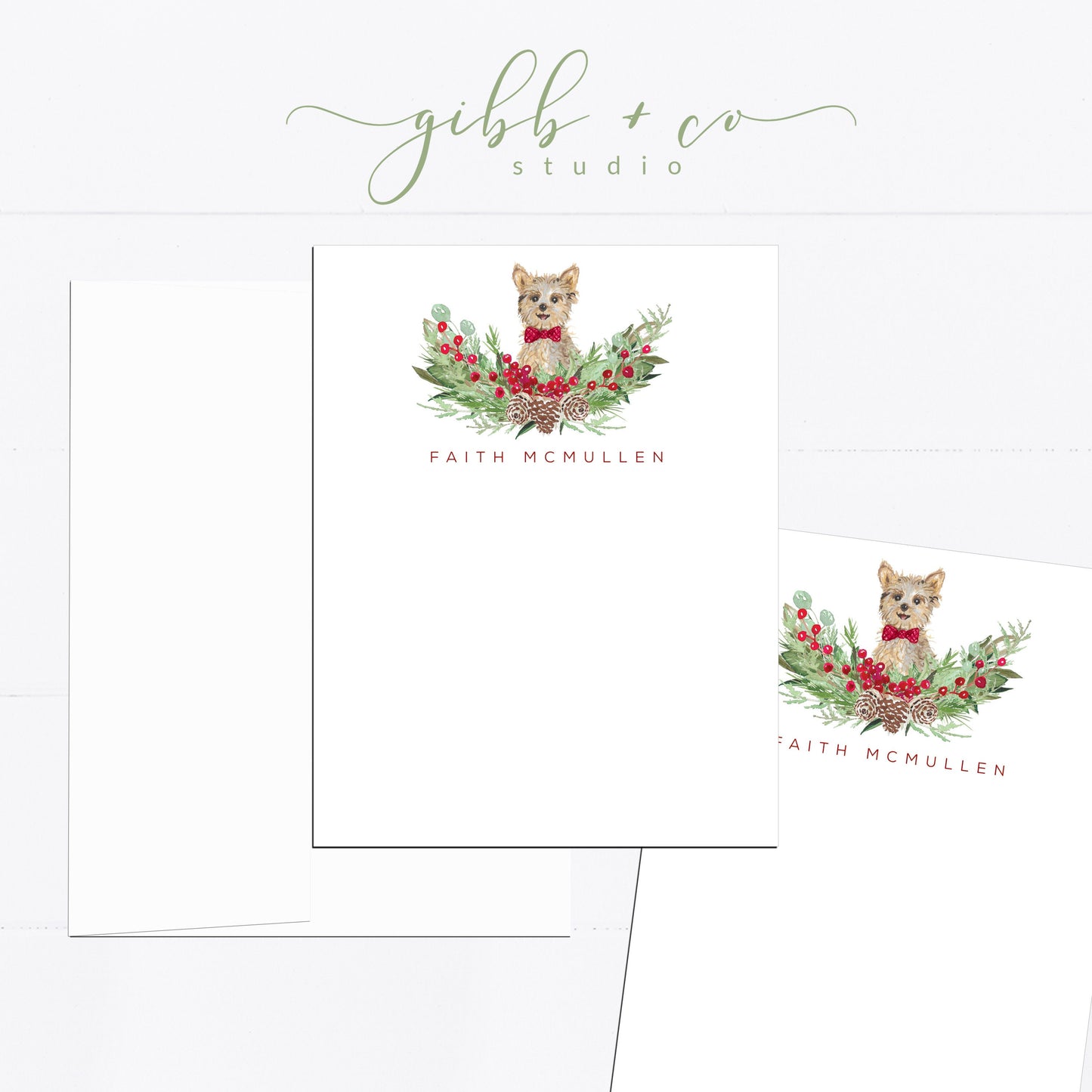 Personalized Christmas stationery, dog stationery, Yorkie