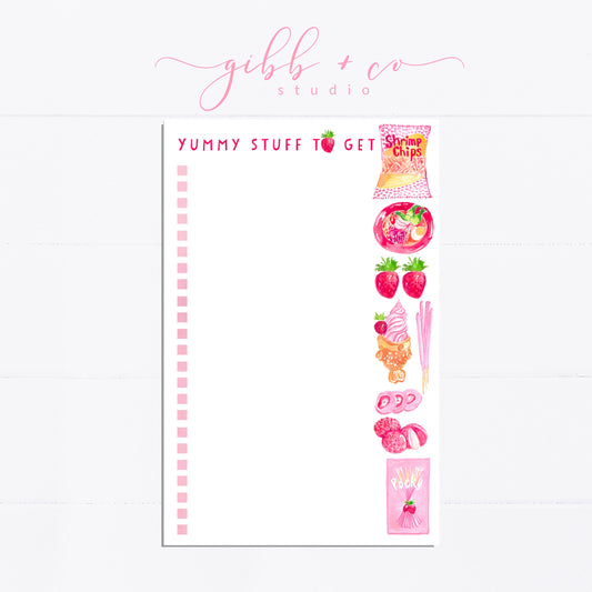 Grocery list notepad, Asian food, yummy treats, desserts, notepad, things to do list, 5.5x8.5, watercolor, illustration, foodie, food lover